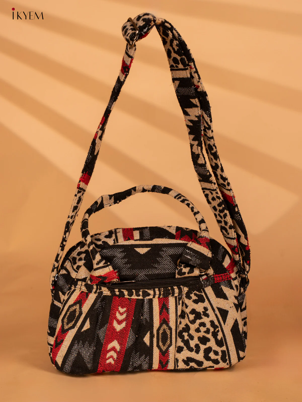 Printed Crushed Jute Sling Bag - Brown - KA18126 - Image 5