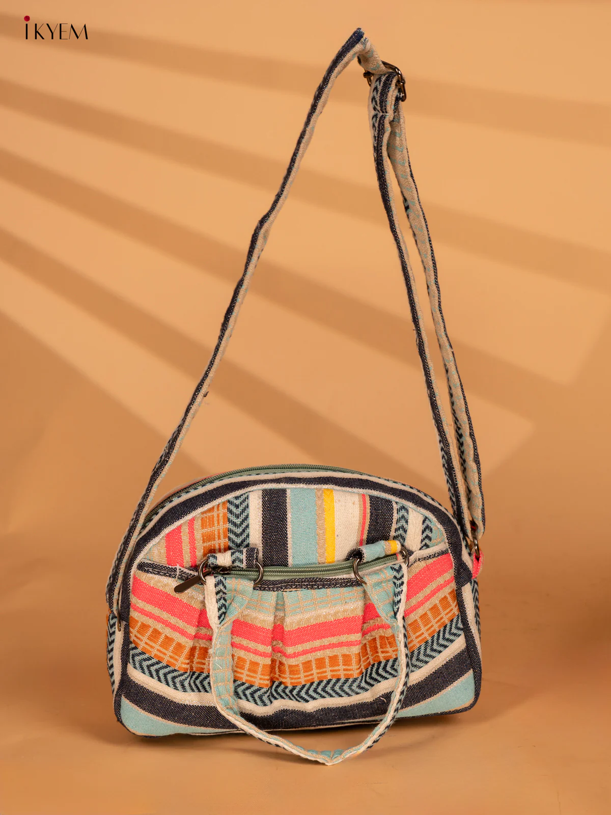 Printed Crushed Jute Sling Bag - Multicolour - KA18128 - Image 5