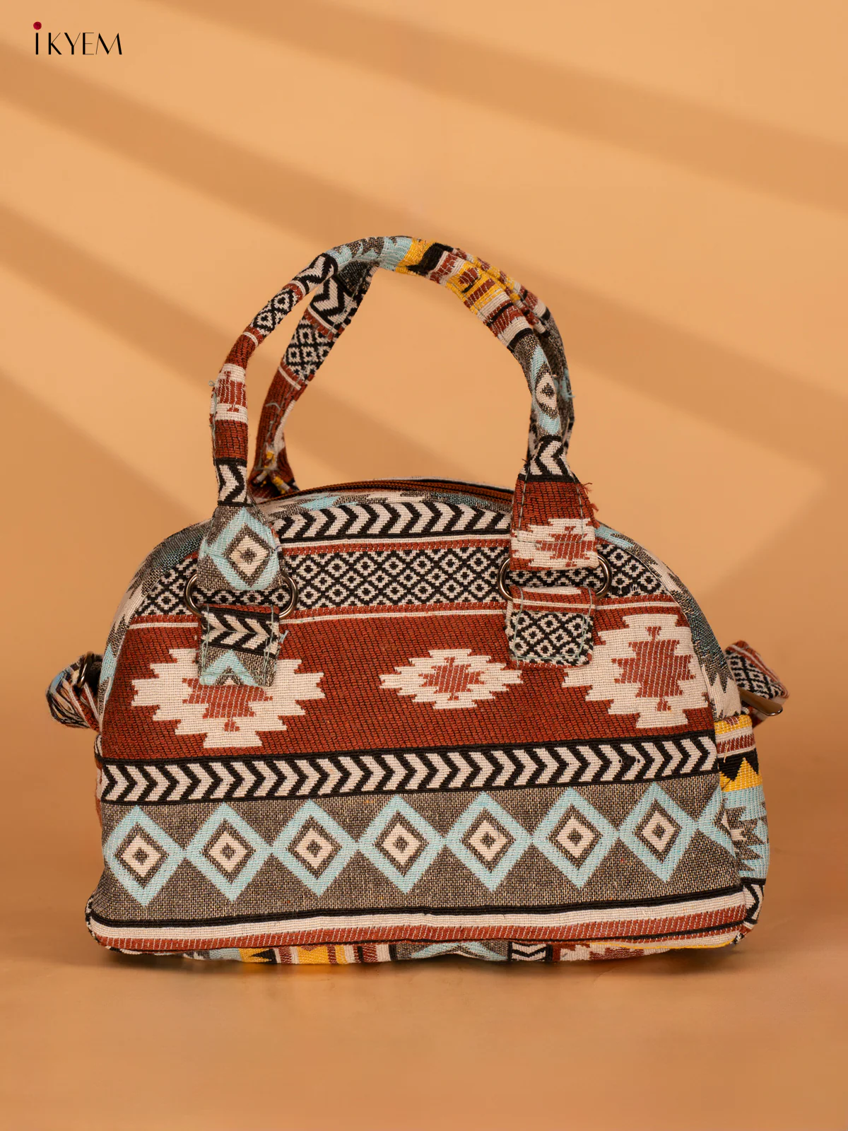 Printed Crushed Jute Sling Bag - Yellow & Brown - KA18129 - Image 4