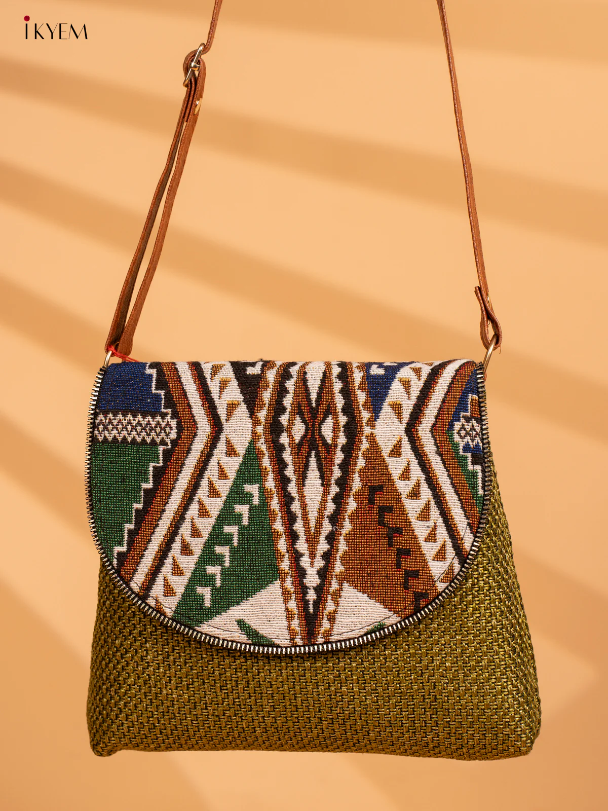 Jacquard Sling Bag with Printed Flap - Green - KA18131 - Image 6