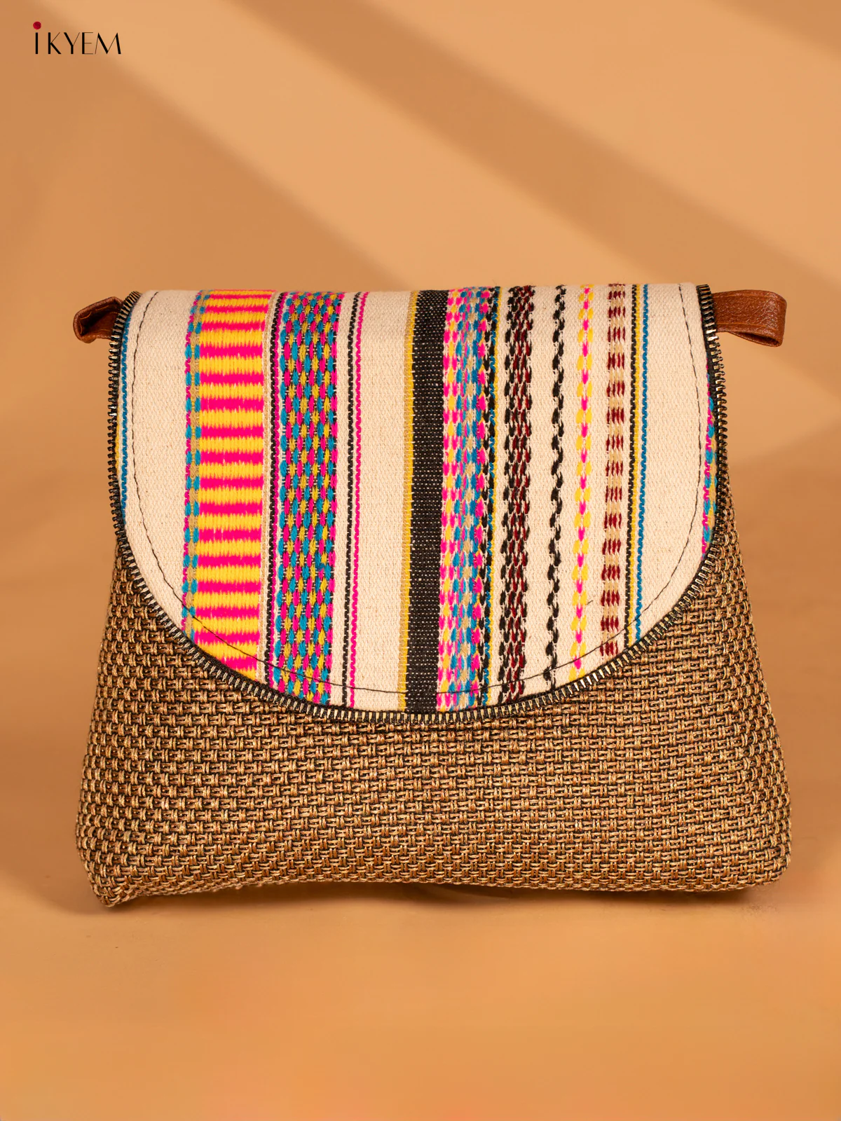 Jacquard Sling Bag with Printed Flap - Sandal - KA18133