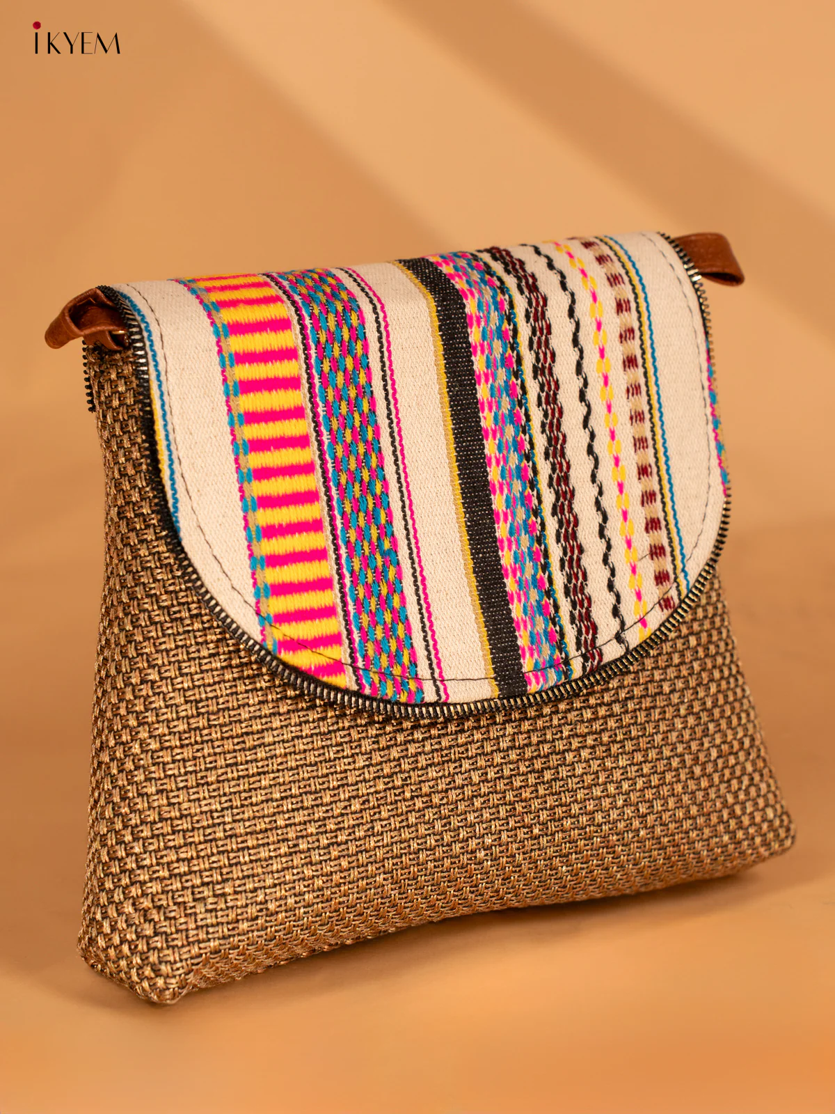 Jacquard Sling Bag with Printed Flap - Sandal - KA18133 - Image 2