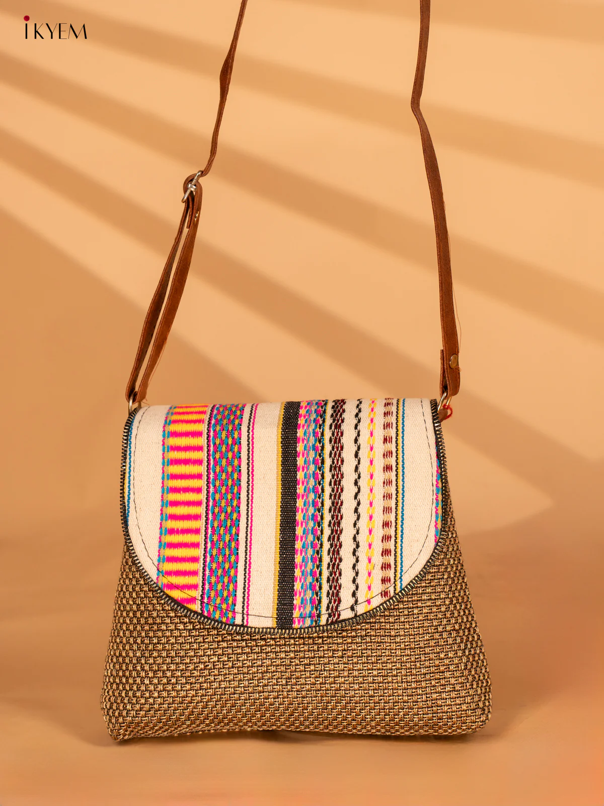 Jacquard Sling Bag with Printed Flap - Sandal - KA18133 - Image 4