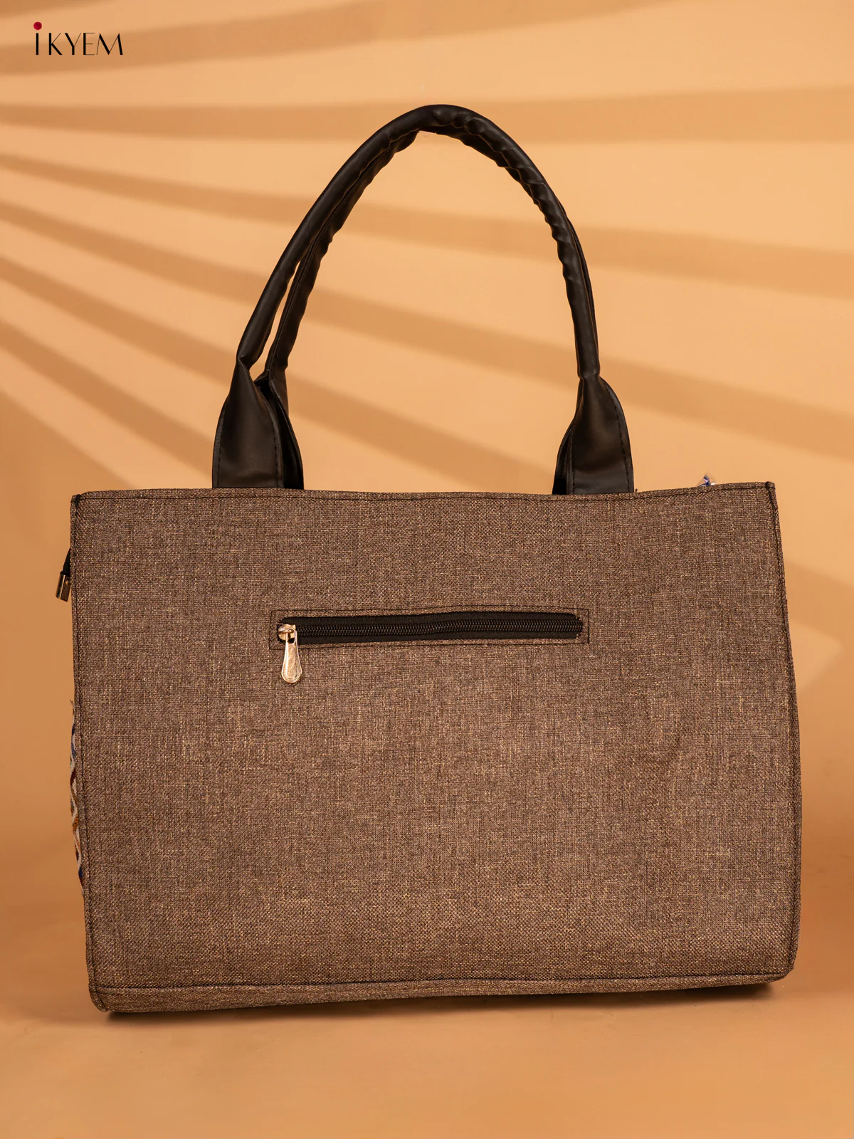 Jacquard Handbag with Leather Sling - Mud Brown - KA18141 - Image 3