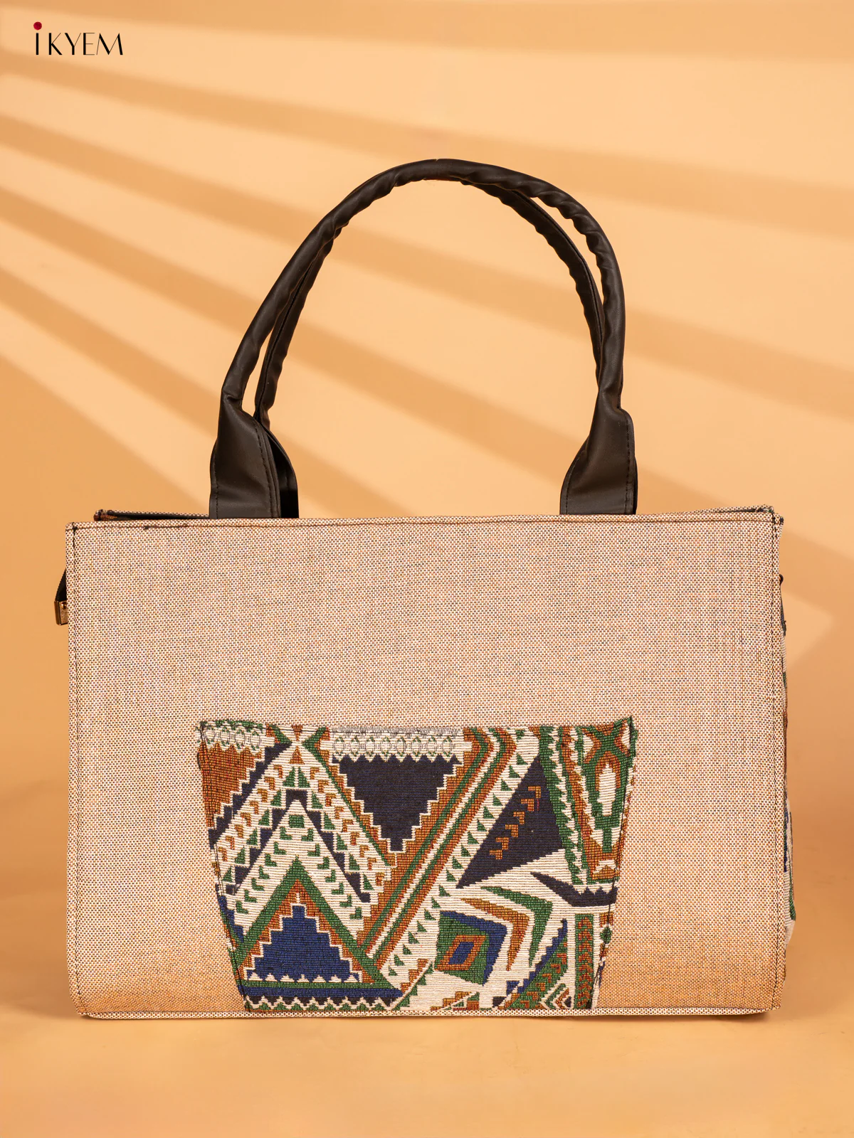 Jacquard Handbag with Leather Sling - Sandal - KA18142