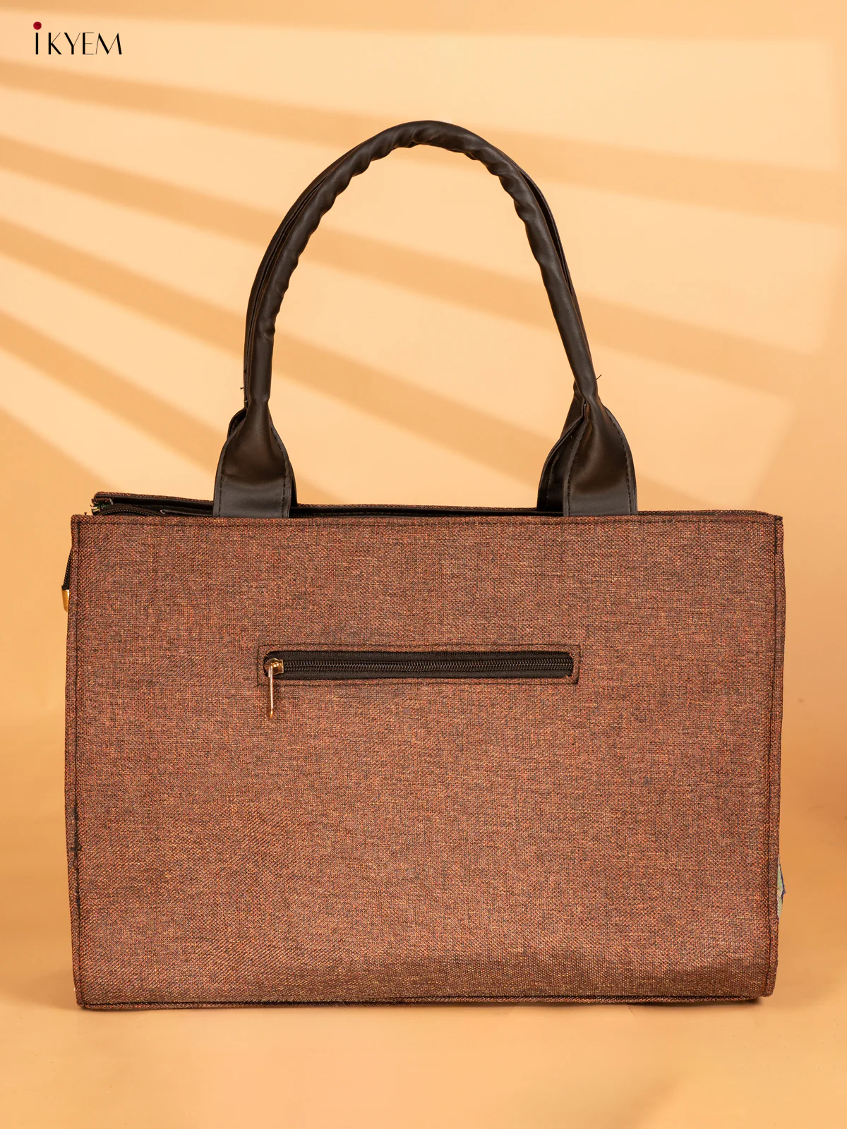 Jacquard Handbag with Leather Sling - Brown - KA18143 - Image 4