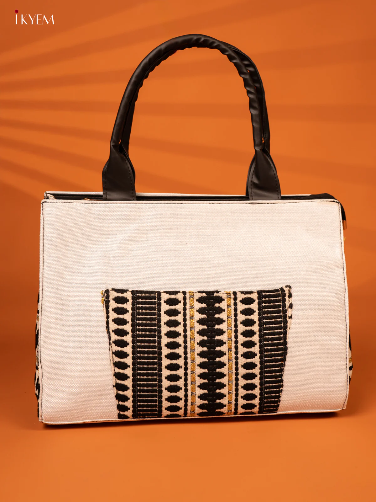 Jacquard Handbag with Leather Sling - White - KA18144 - Image 2