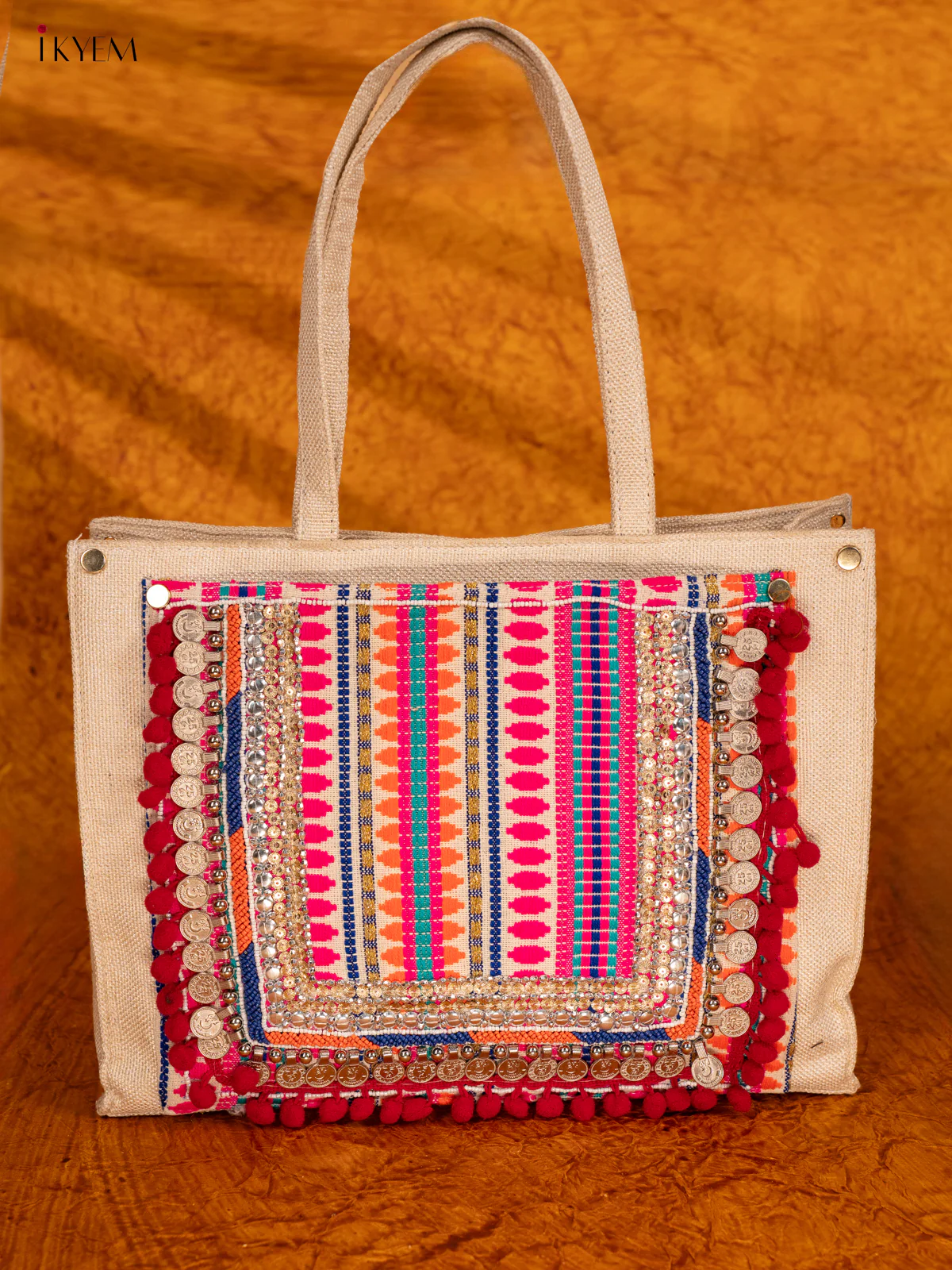 Embellished Jute Handbag - Multicolour - KA18154 - Image 2