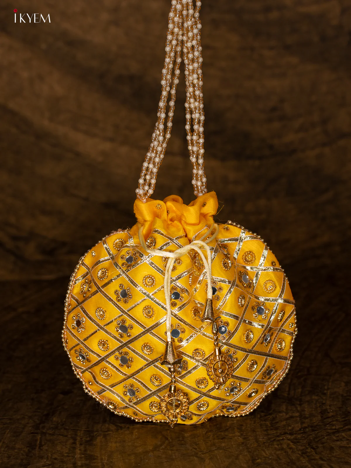 Designer Potli Bag with Mirror Work - Yellow - KA18156 - Image 5