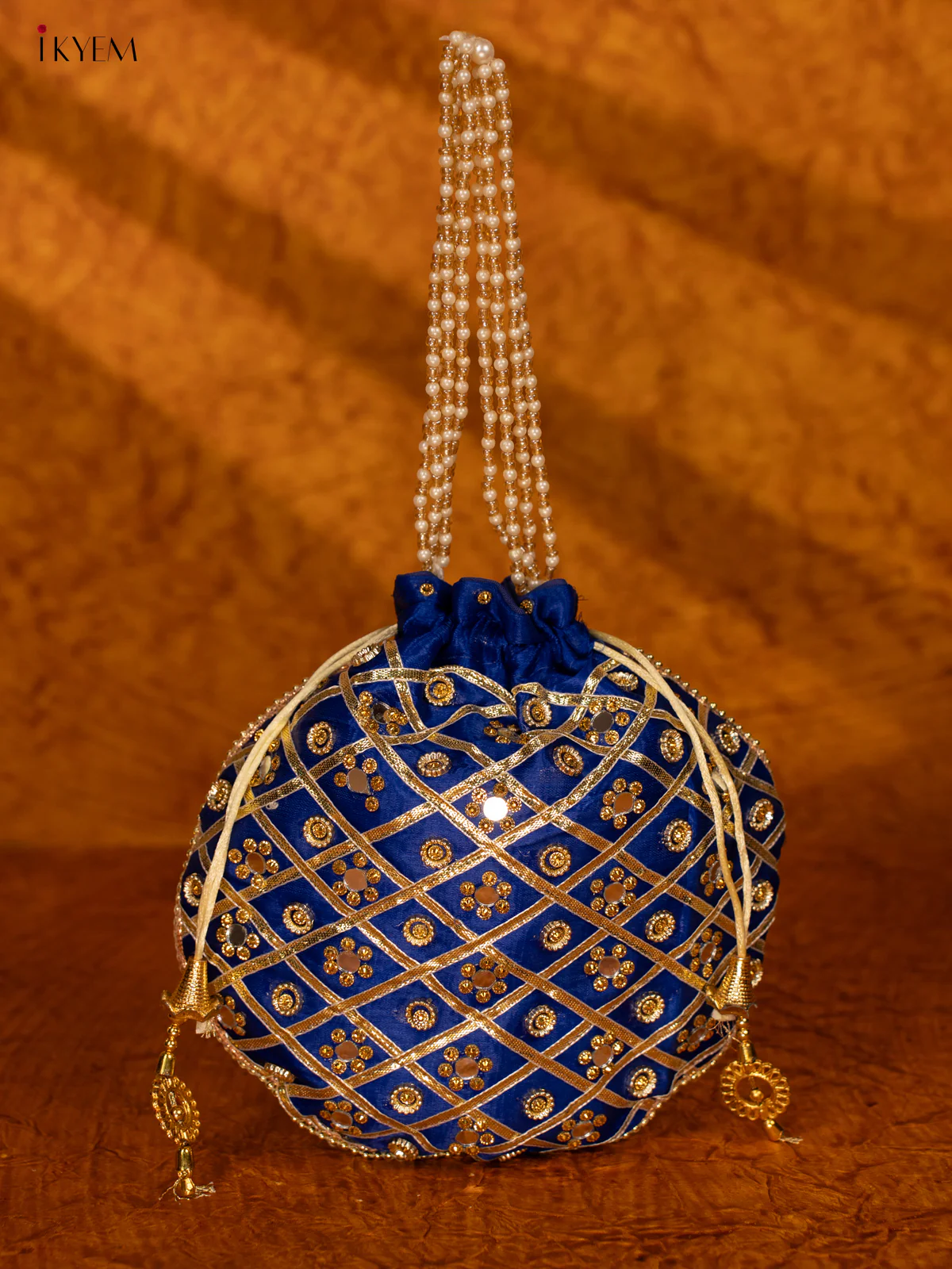 Designer Potli Bag with Mirror Work - Blue - KA18158 - Image 2