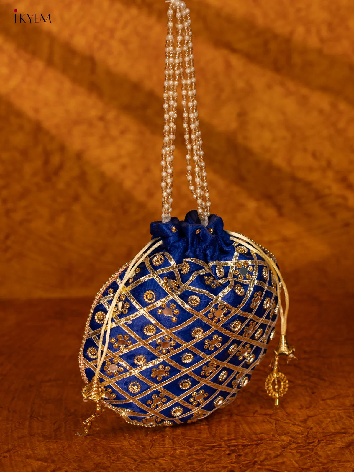Designer Potli Bag with Mirror Work - Blue - KA18158 - Image 3