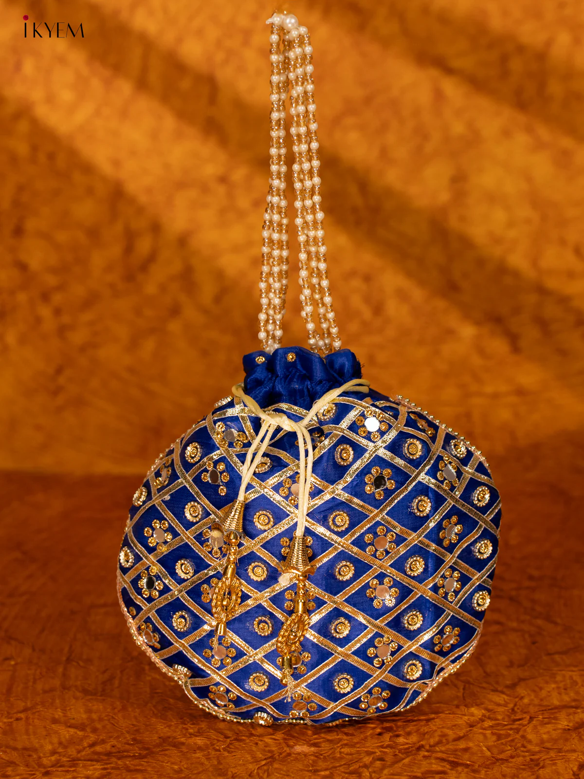 Designer Potli Bag with Mirror Work - Blue - KA18158 - Image 6