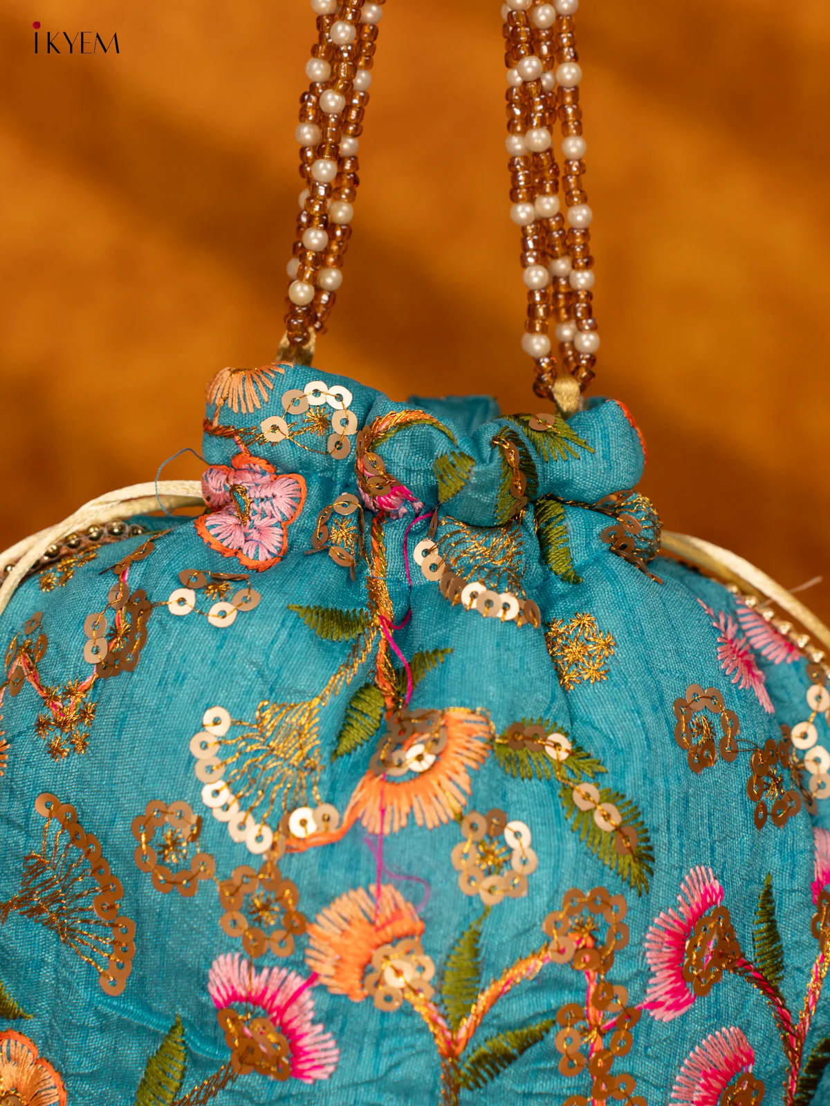 Designer Floral Potli Bag - Blue - KA18161 - Image 4