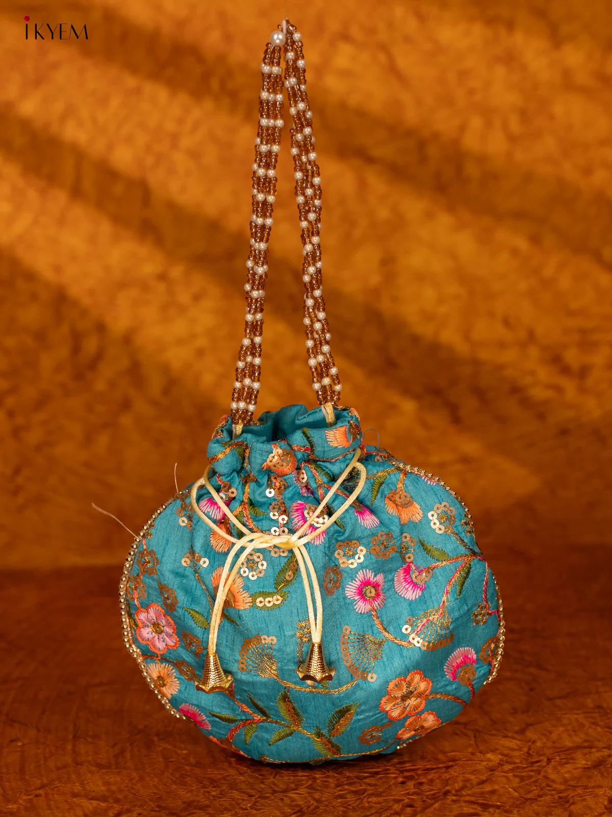 Designer Floral Potli Bag - Blue - KA18161 - Image 5