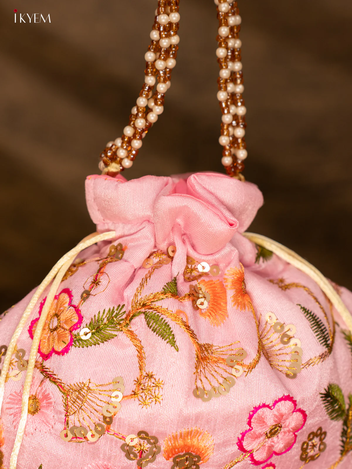 Designer Floral Potli Bag - Pink - KA18163 - Image 4
