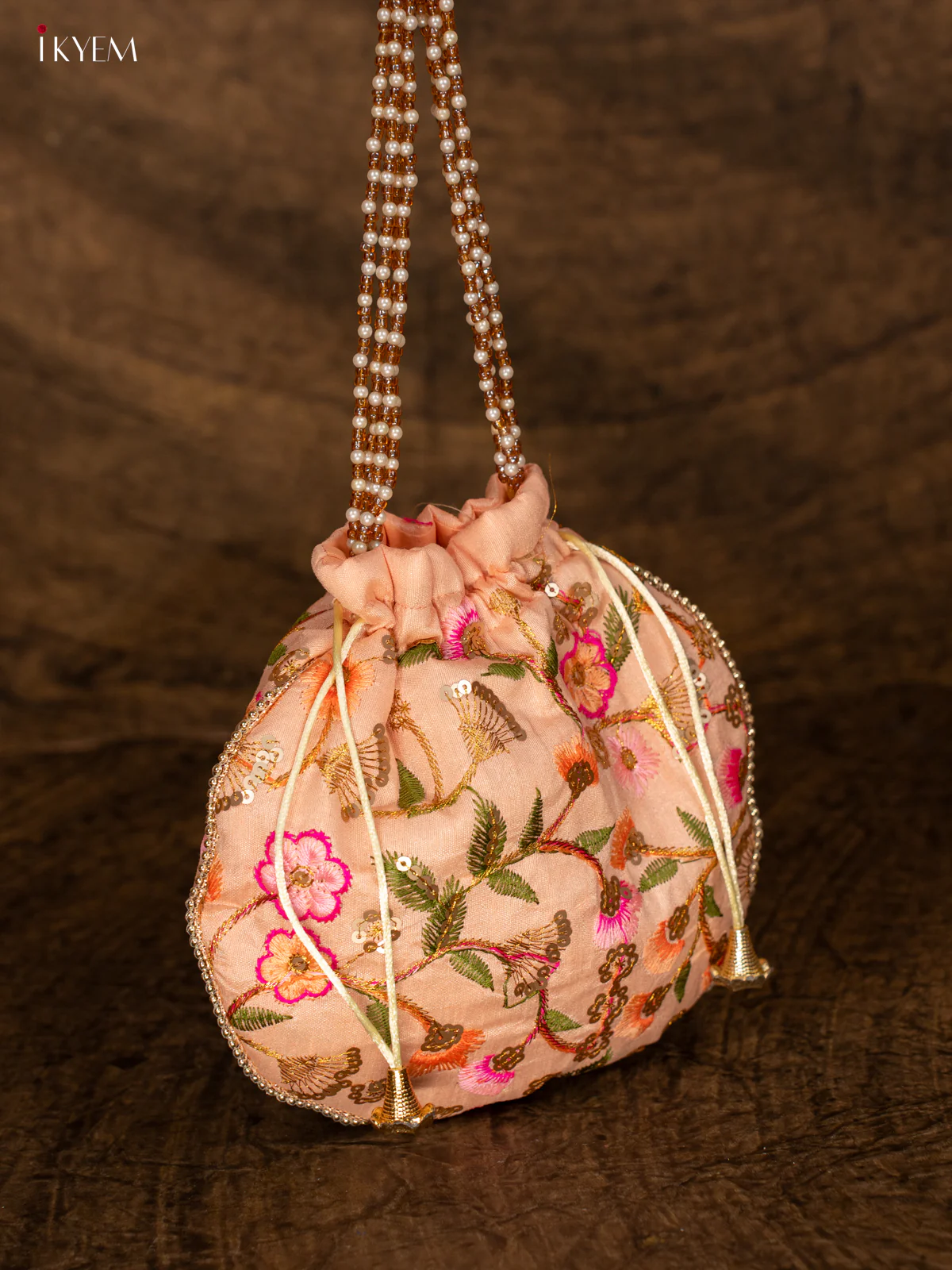 Designer Floral Potli Bag - Peach - KA18164 - Image 3