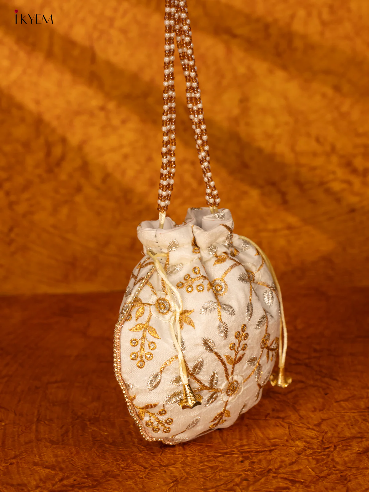 Designer Embroidered Potli Bag - Off White - KA18166 - Image 3