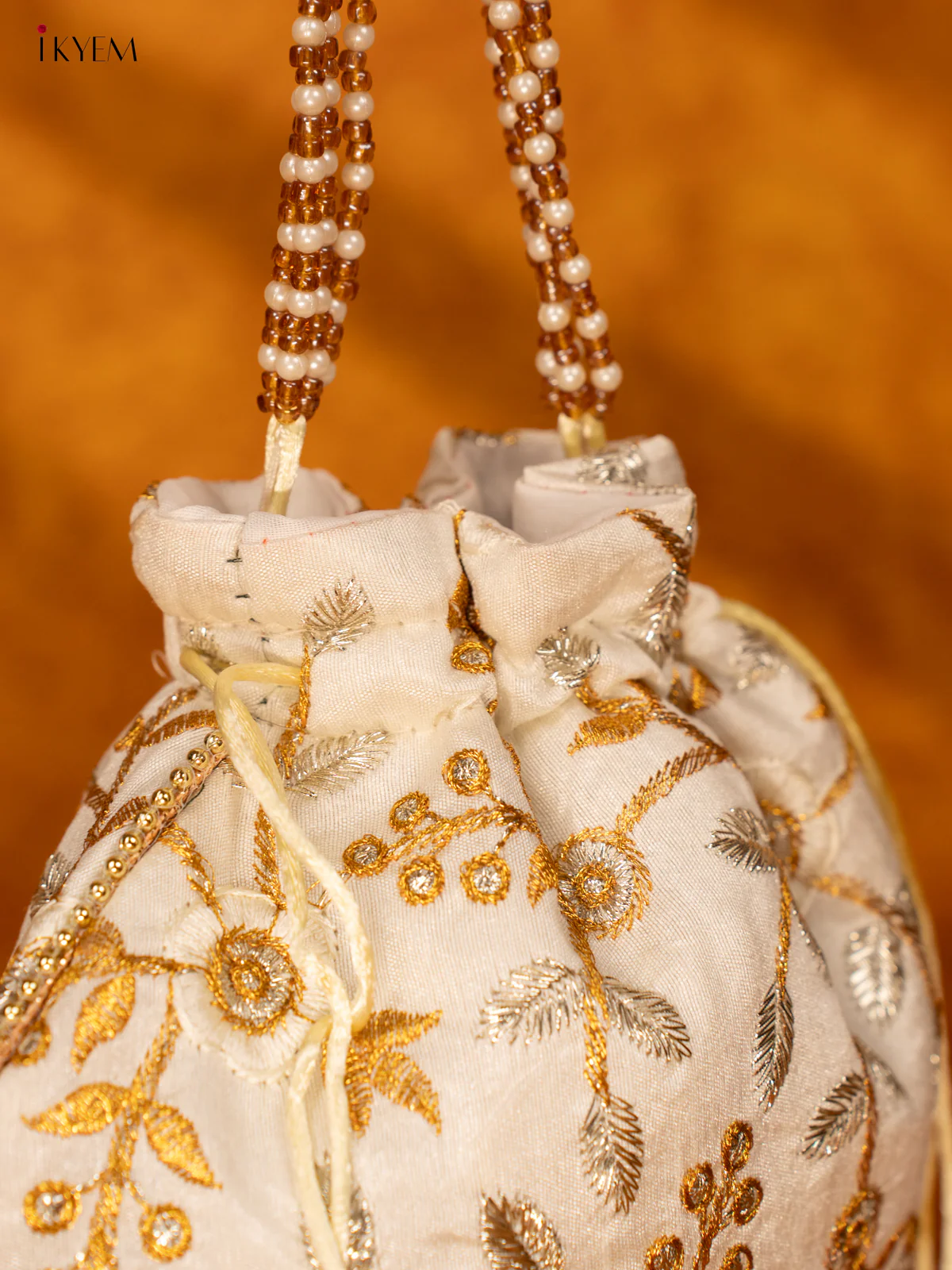 Designer Embroidered Potli Bag - Off White - KA18166 - Image 4