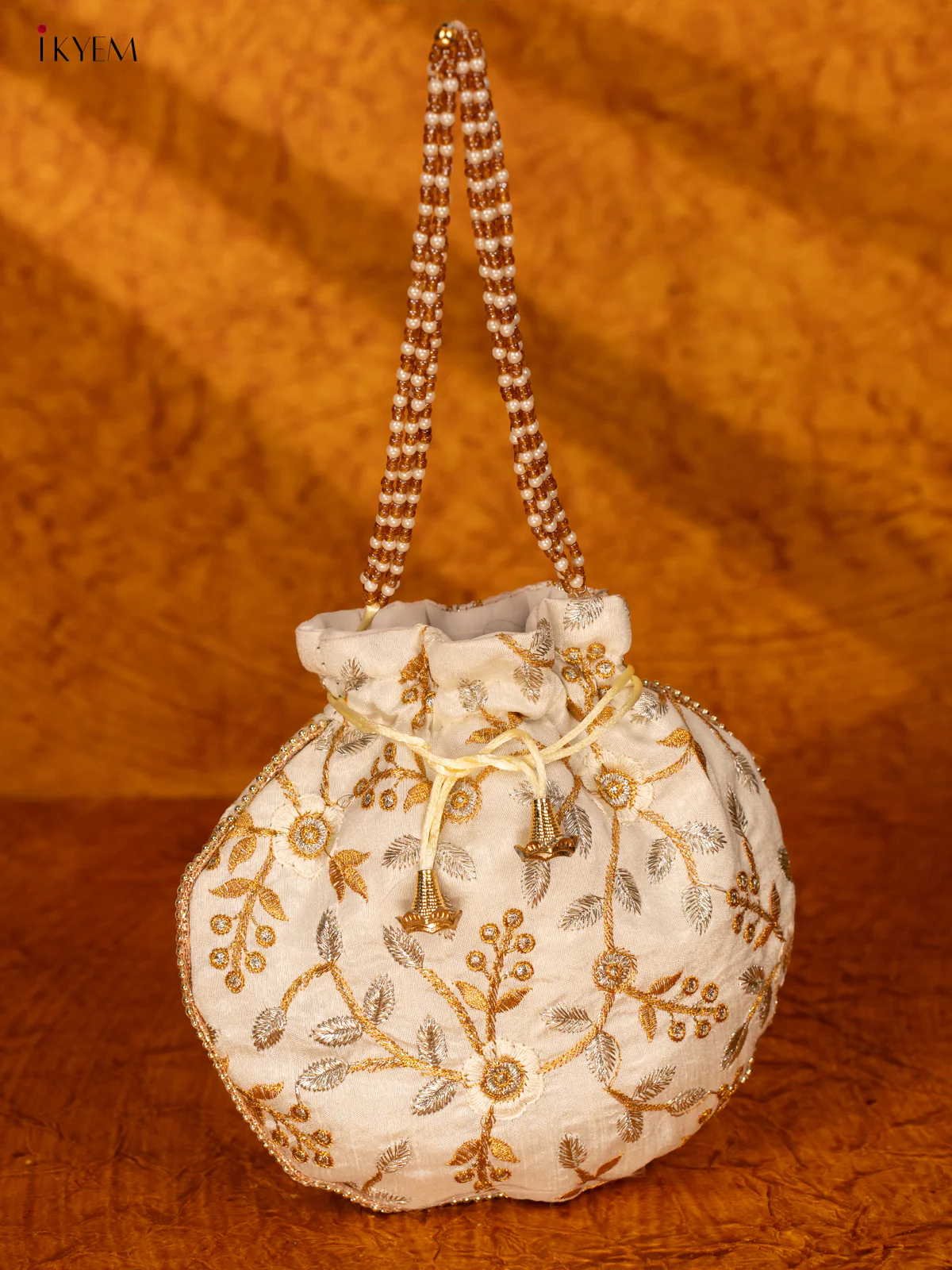 Designer Embroidered Potli Bag - Off White - KA18166 - Image 5