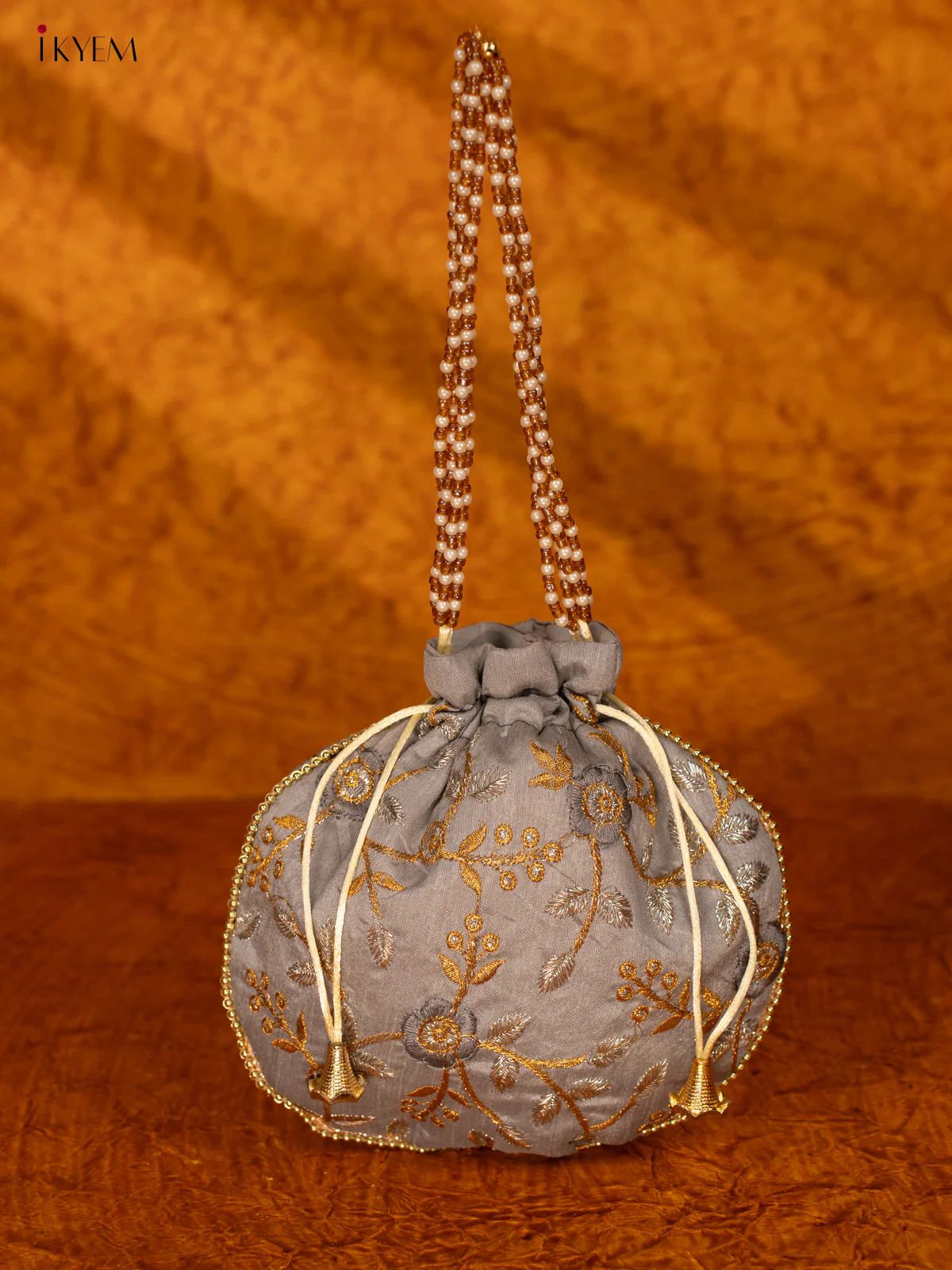 Designer Embroidered Potli Bag - Grey - KA18170 - Image 2
