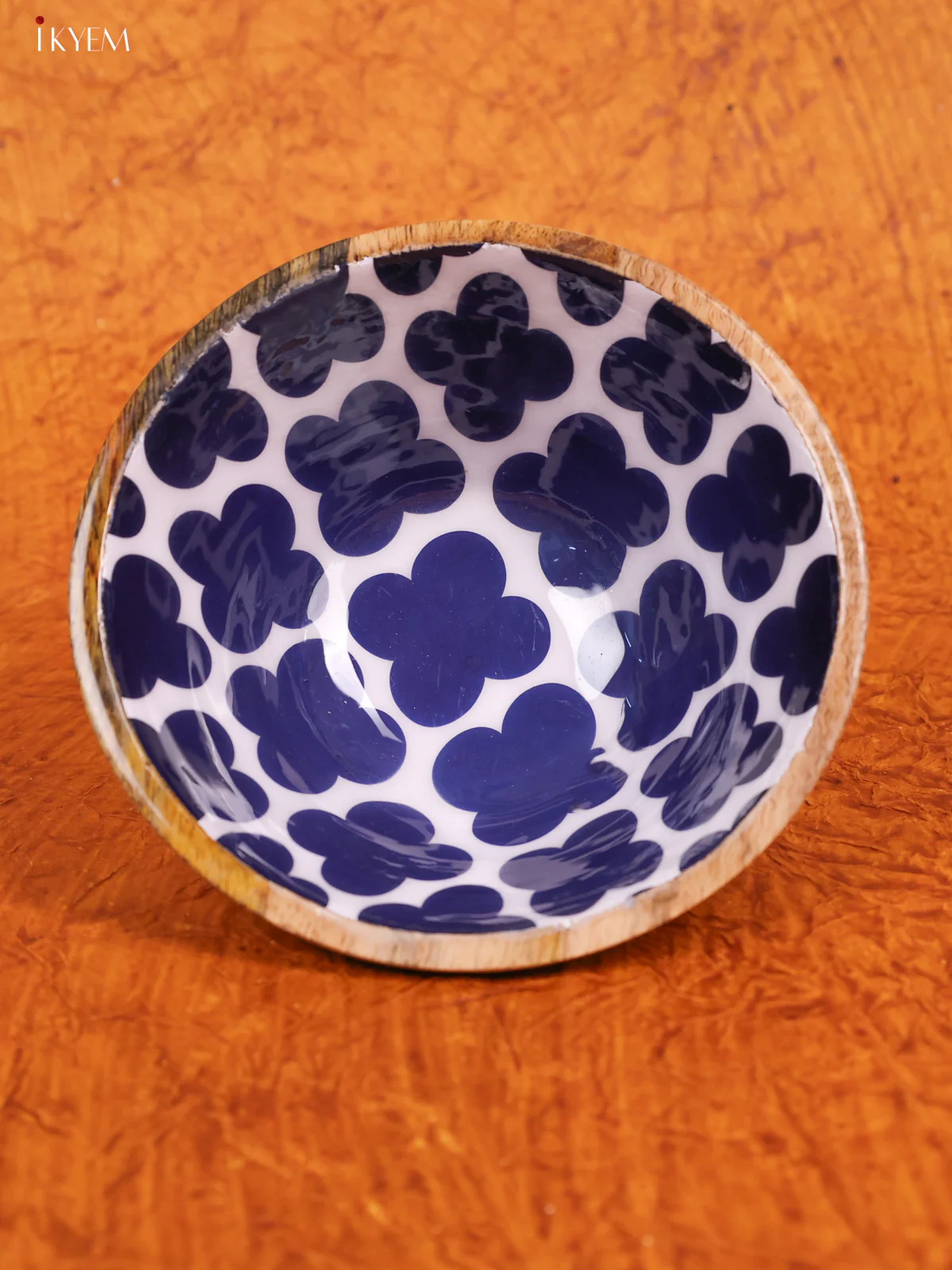 Wooden crockery Mango Large Bowl - White with Blue - KA22113 - Image 2