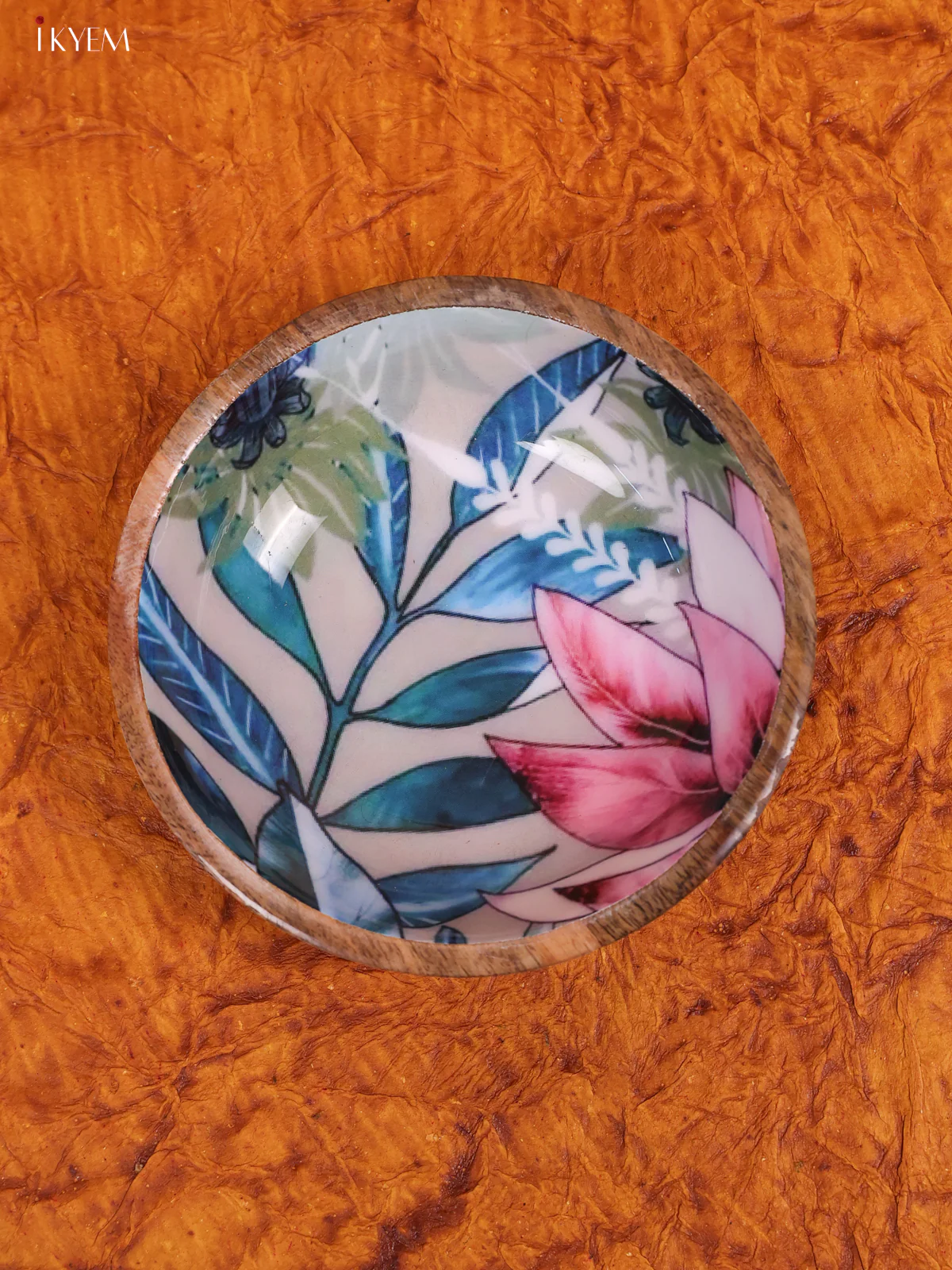 Wooden crockery Bowl Small Fork With Spoon Set - Blue with Pink -KA22119 - Image 4