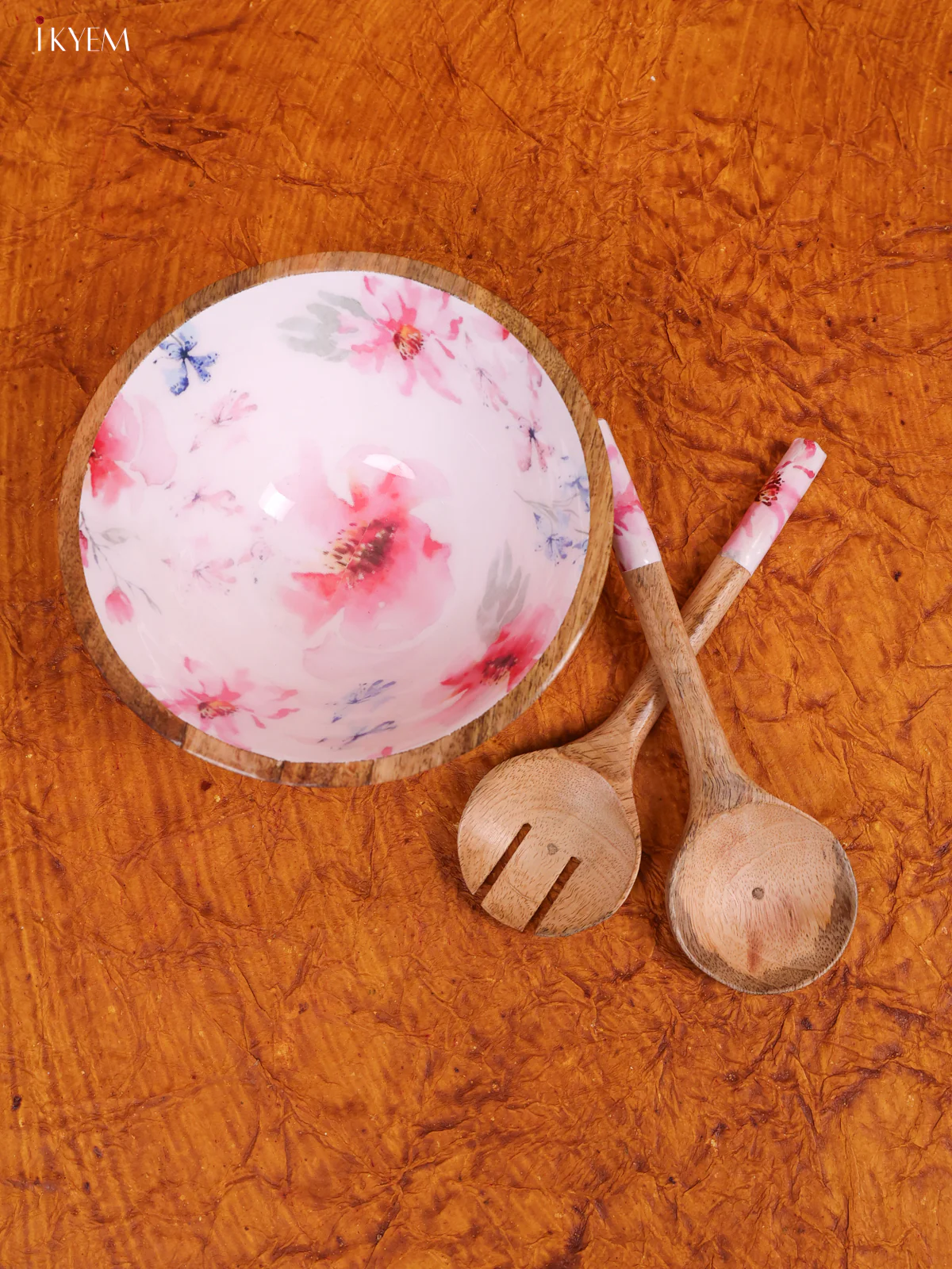Wooden crockery Mango Medium Bowl Fork With Spoon Set - White - KA22122 - Image 2