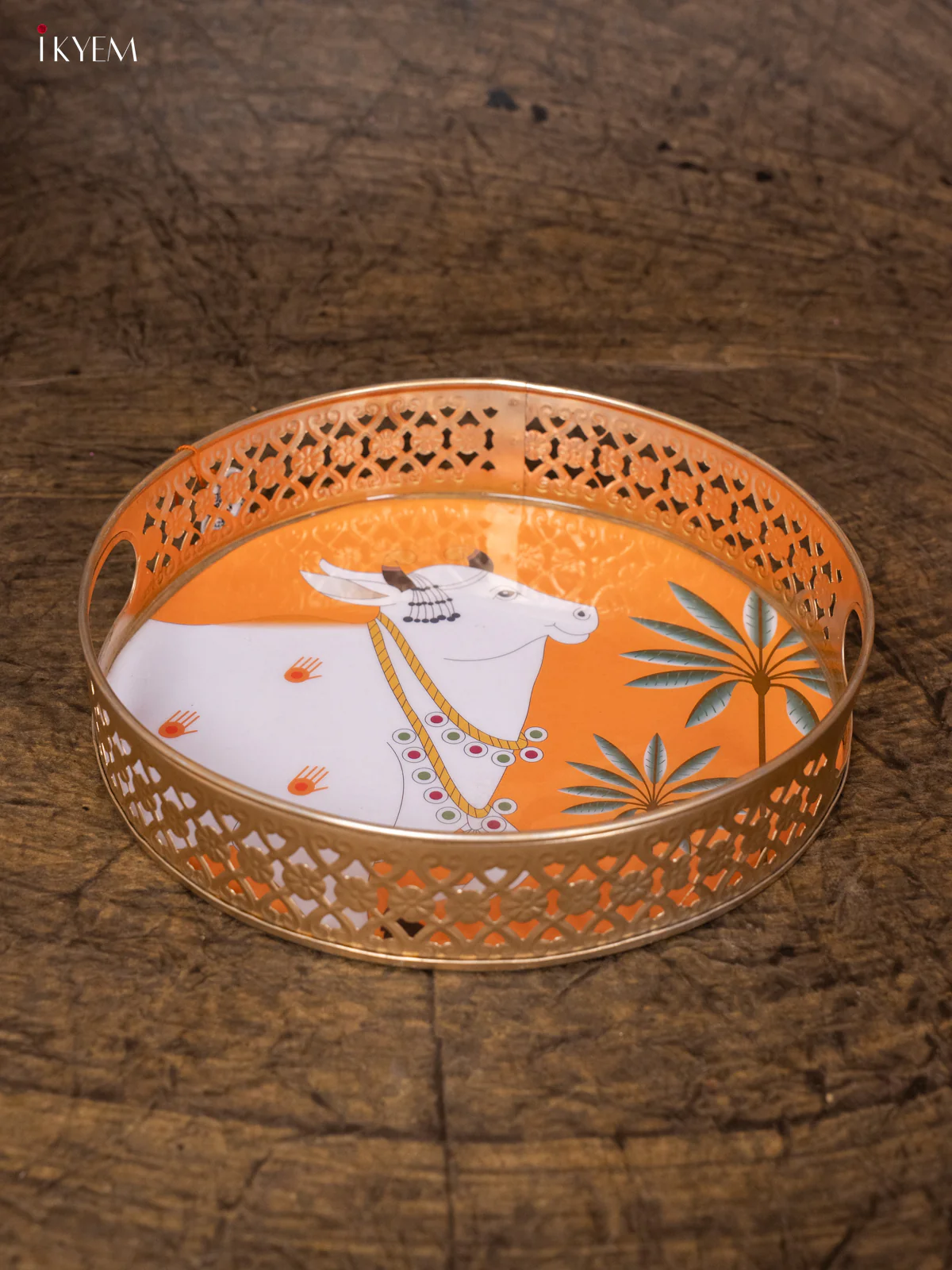 Digital Printed Pichwai Tray - Orange - KA25111