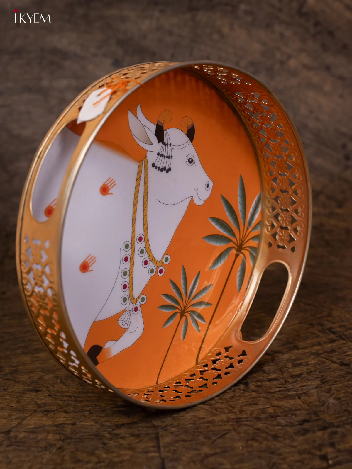 Digital Printed Pichwai Tray - Orange - KA25111 - Image 4