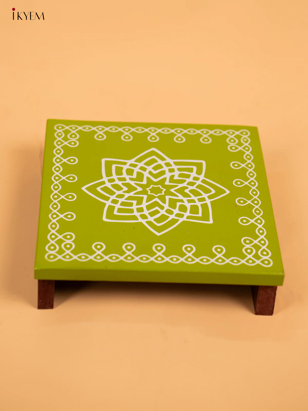Wooden Square Kolam Manai (6x6) - Hrudaya Kamalam - KA30123