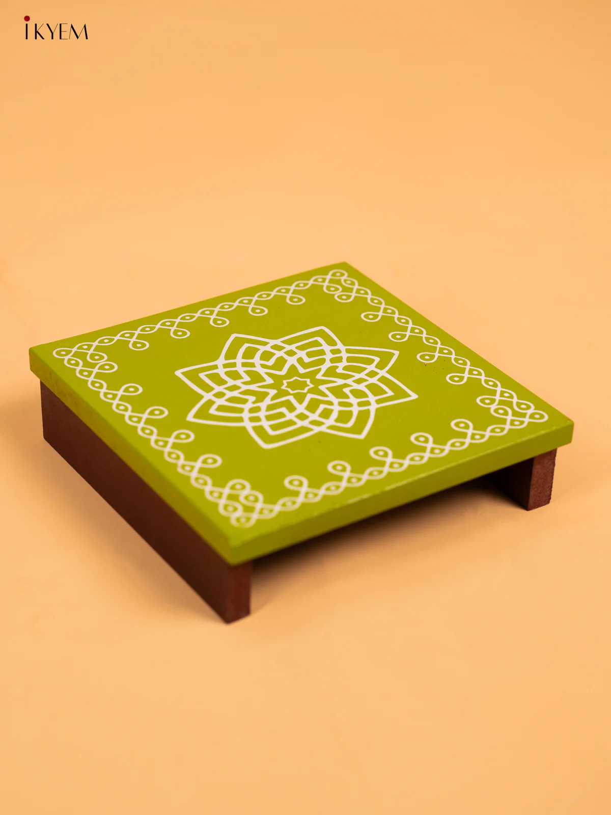 Wooden Square Kolam Manai (6x6) - Hrudaya Kamalam - KA30123 - Image 2
