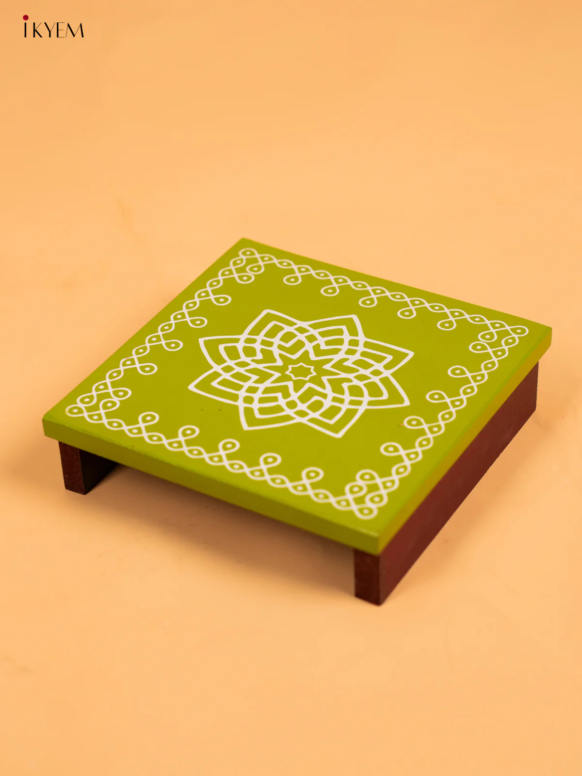 Wooden Square Kolam Manai (6x6) - Hrudaya Kamalam - KA30123 - Image 3