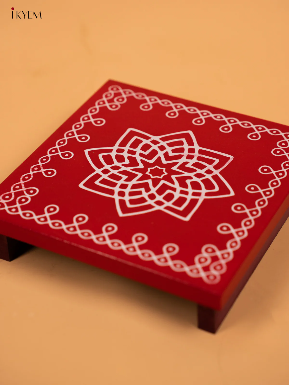Wooden Square Kolam Manai (6x6) - Hrudaya Kamalam - KA30123 - Image 5