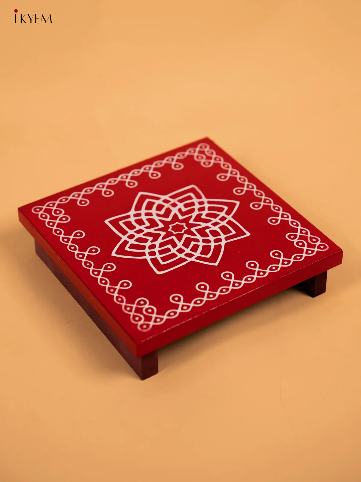Wooden Square Kolam Manai (6x6) - Hrudaya Kamalam - KA30123 - Image 6