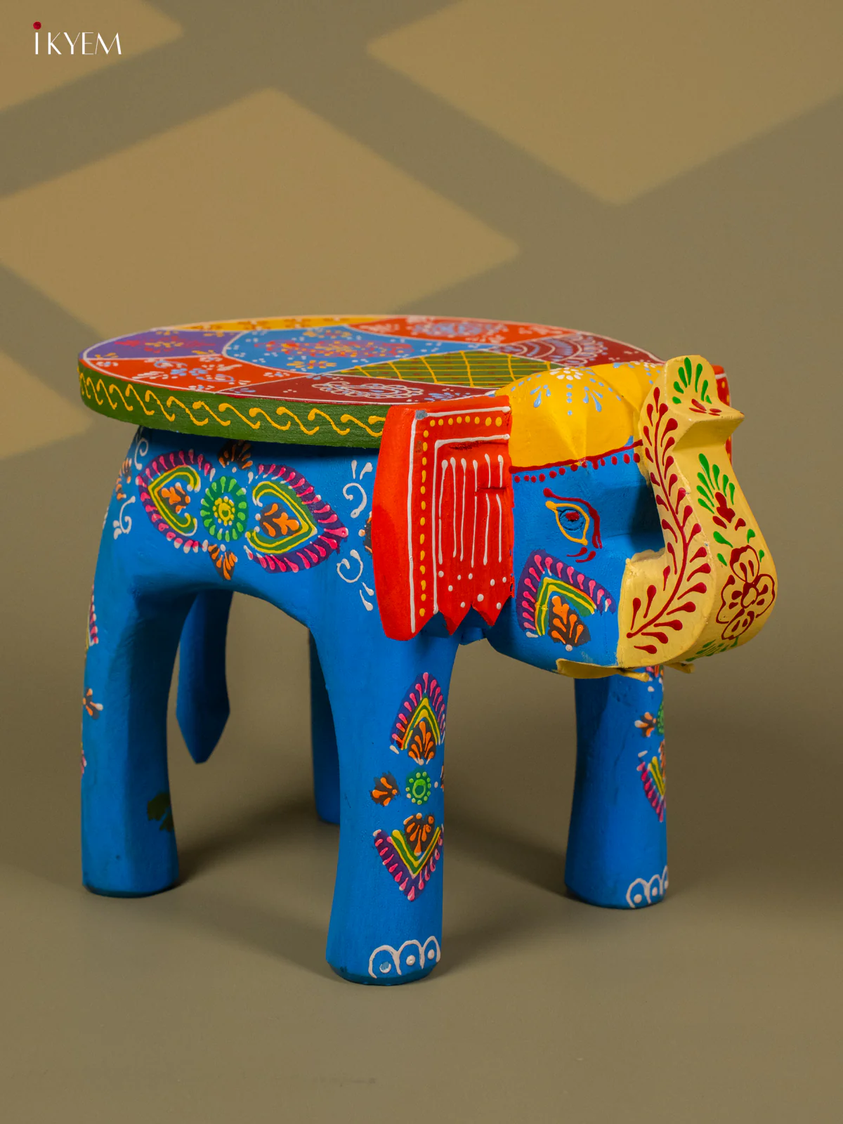 Hand Painted Elephant Stool - Blue - 8 inch - KA30124 - Image 2