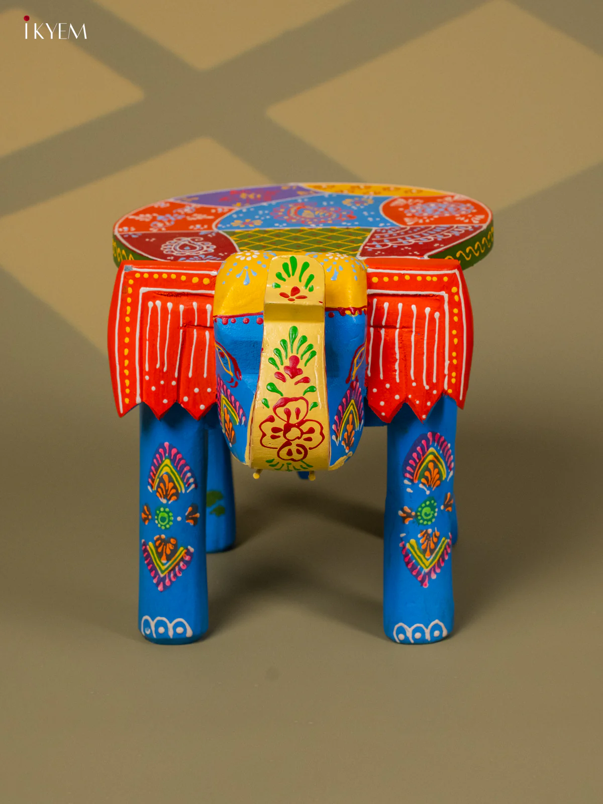 Hand Painted Elephant Stool - Blue - 8 inch - KA30124 - Image 3