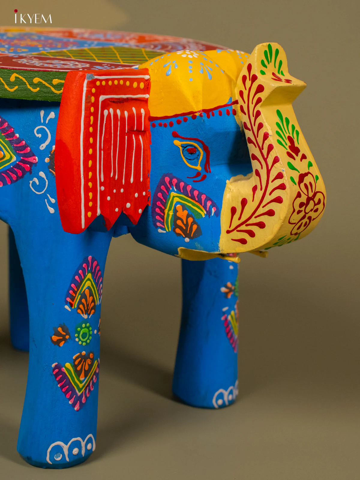 Hand Painted Elephant Stool - Blue - 8 inch - KA30124 - Image 4