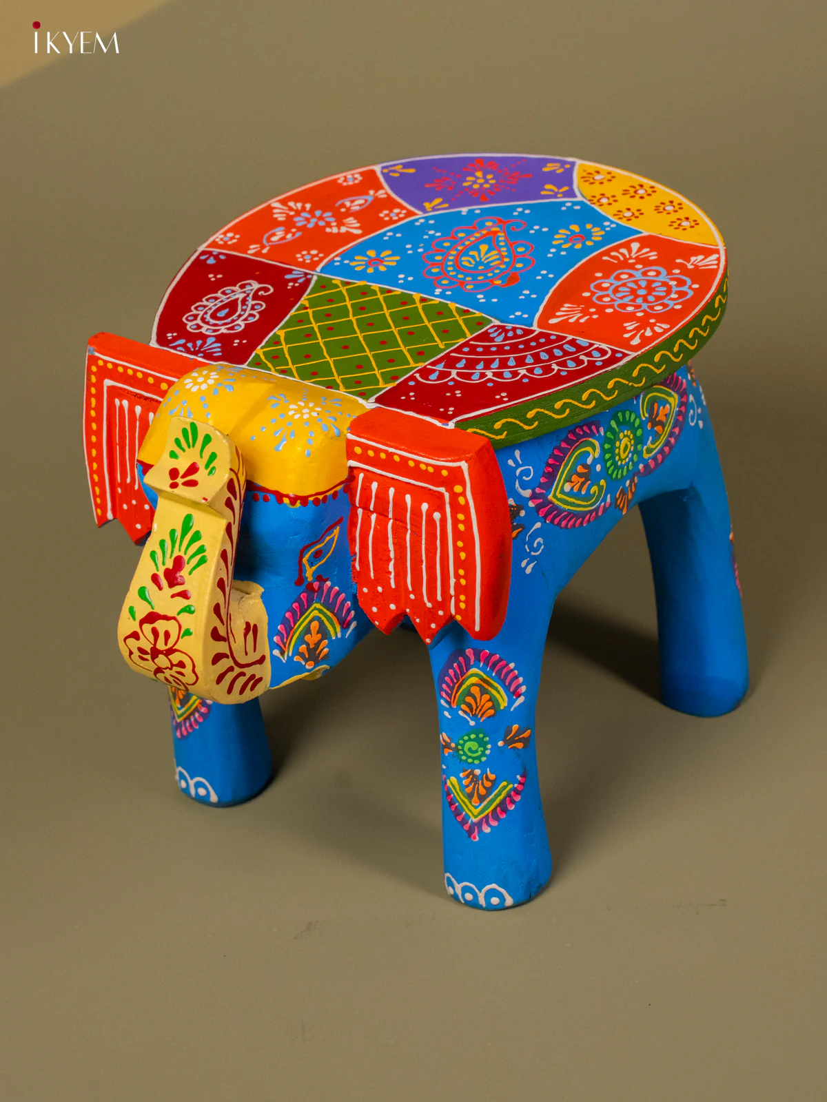 Hand Painted Elephant Stool - Blue - 8 inch - KA30124 - Image 5