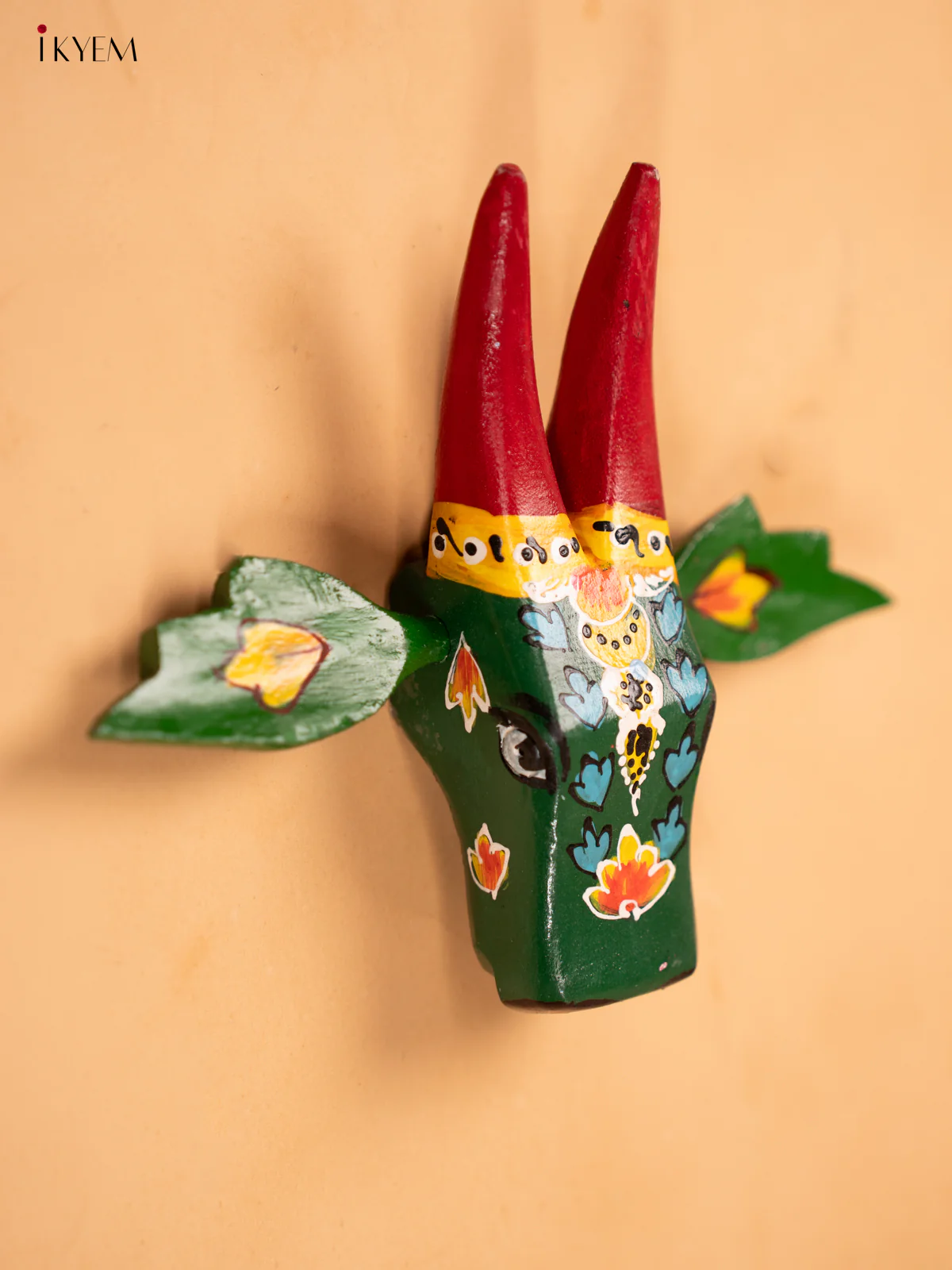 Hand Painted Wooden Cow Head - Green - 6inch - KA30145 - Image 2