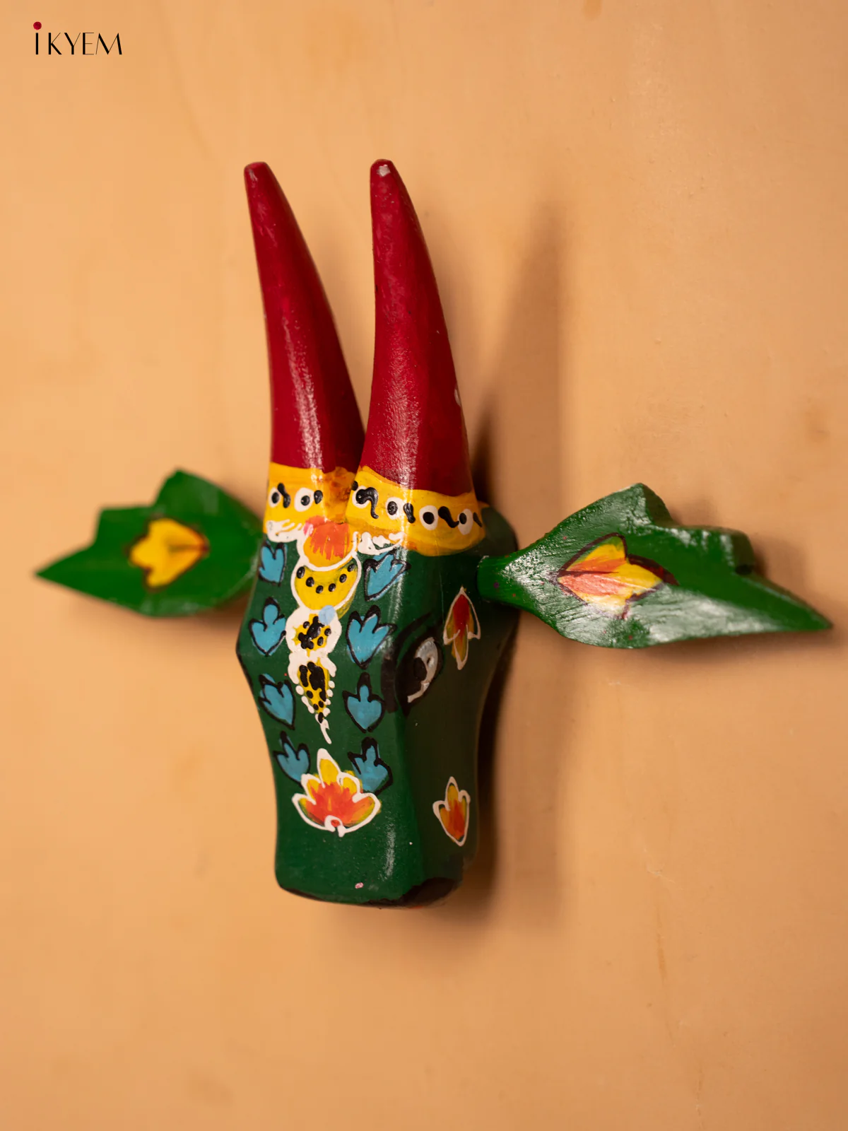 Hand Painted Wooden Cow Head - Green - 6inch - KA30145 - Image 3