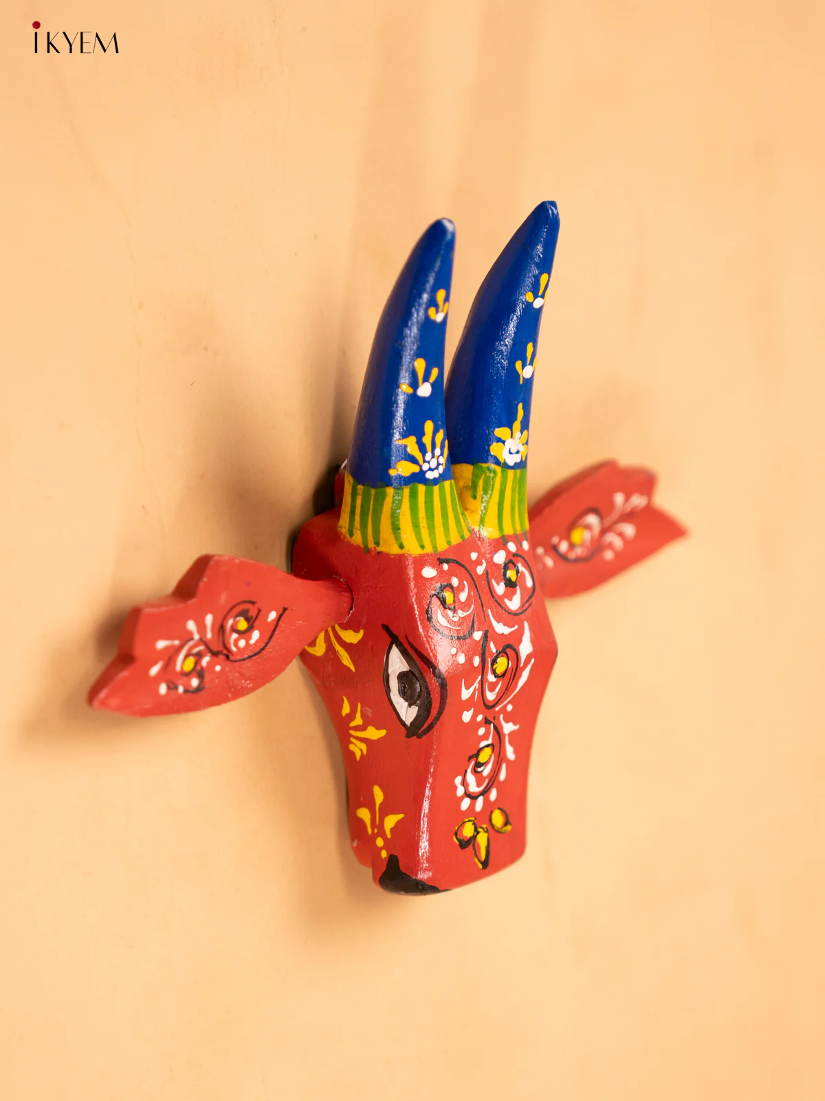 Hand Painted Wooden Cow Head - Orange - 6inch - KA30149 - Image 2