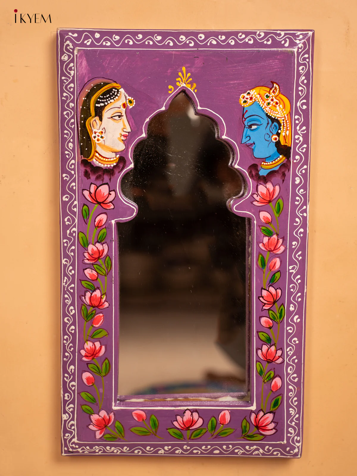 Wooden Hand Painted Mirror Frame - Violet - KA30156 - Image 5