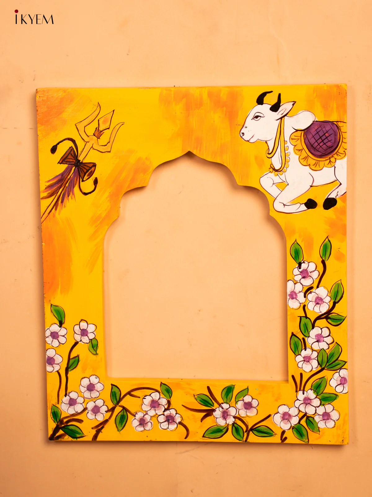 Wooden Hand Painted Photo frame - Yellow - 12 inch - KA30160
