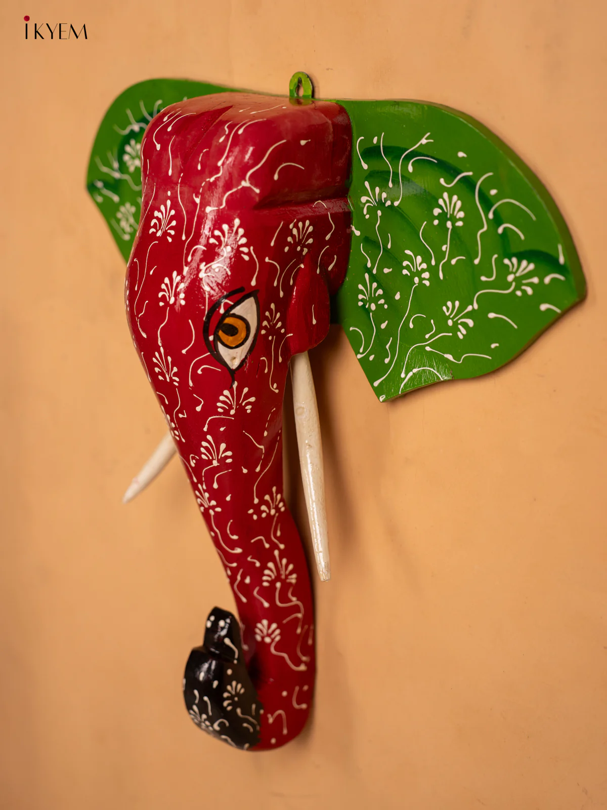 Wooden Hand Painted Elephant Head with Trunk - 14 Inch - KA30162 - Image 5