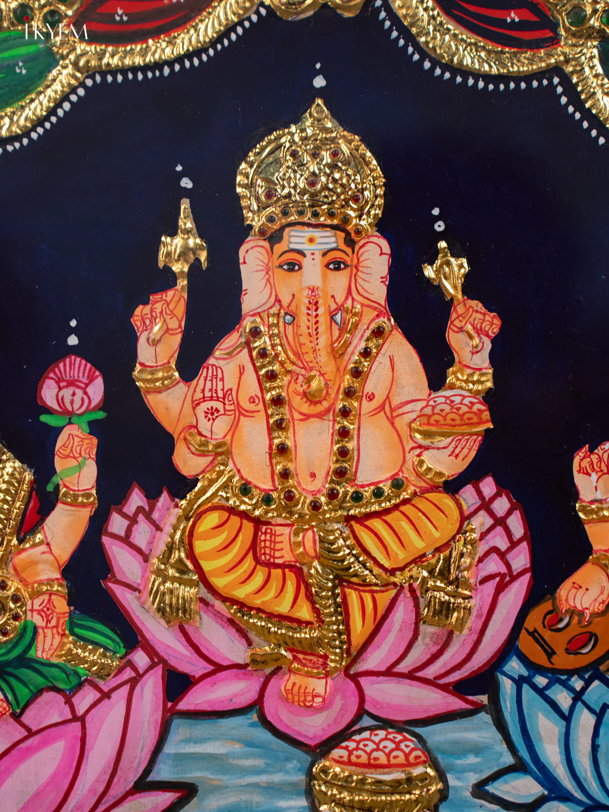 Ganesha Saraswati Lakshmi - Tanjore Painting (20x24) - KB01156 - Image 4