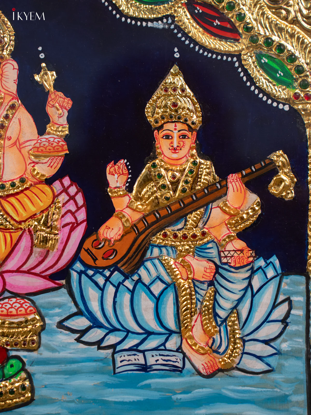 Ganesha Saraswati Lakshmi - Tanjore Painting (20x24) - KB01156 - Image 5