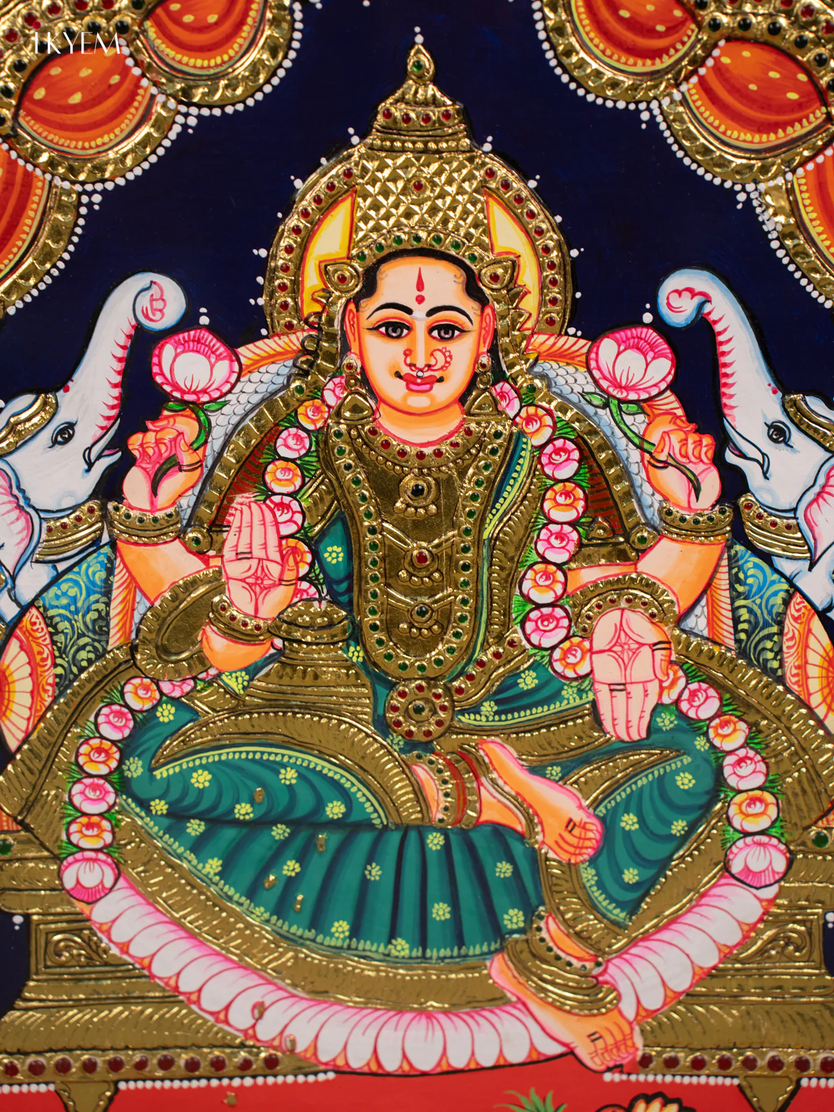 Gajalakshmi - Tanjore Painting (20x24) - KB01158 - Image 6