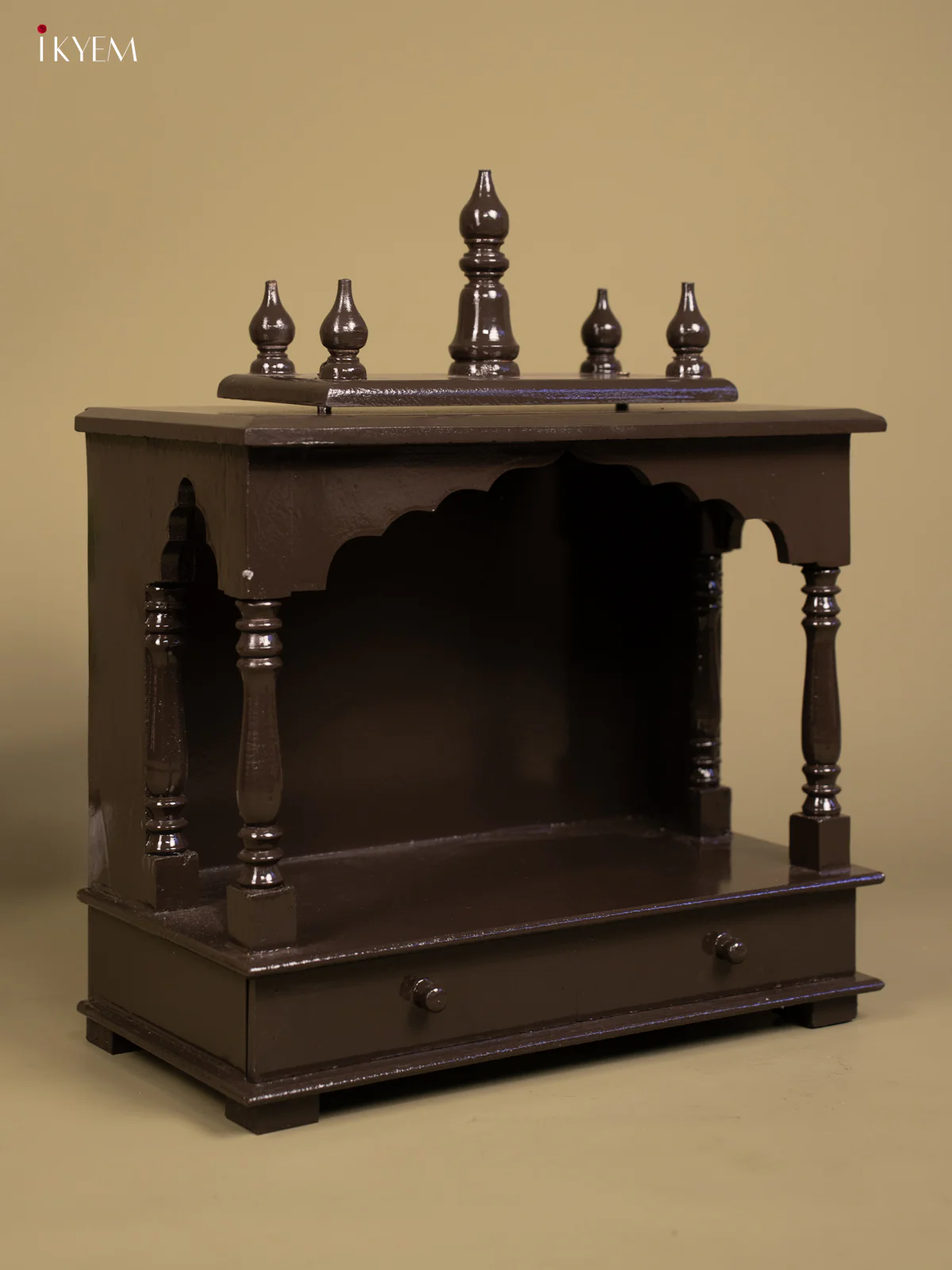 Wooden Hand Painted Mandir with 2 Drawers -22 Inch- Brown - KB04116 - Image 6