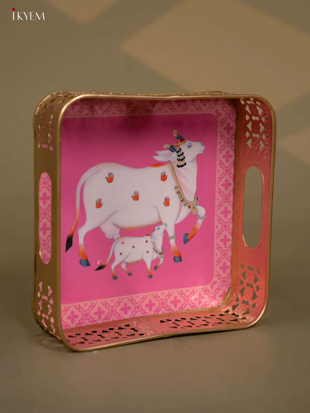 Digital Printed Pichwai Thambulam Tray - Square - (8×8) - KB11117