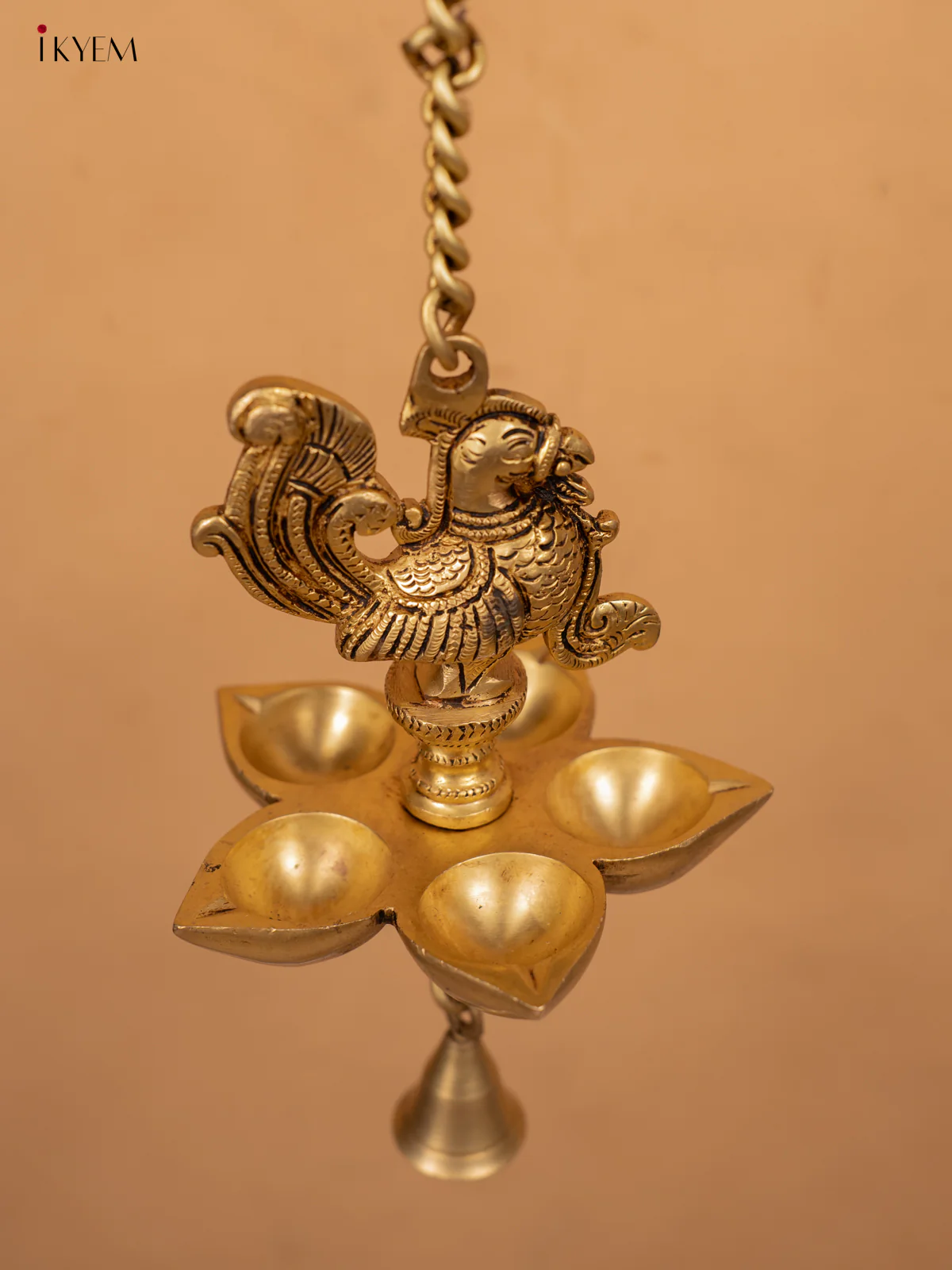 Brass 5-Face Annapakshi Hanging Diya with Bell - 27 inch - KB12117 - Image 2